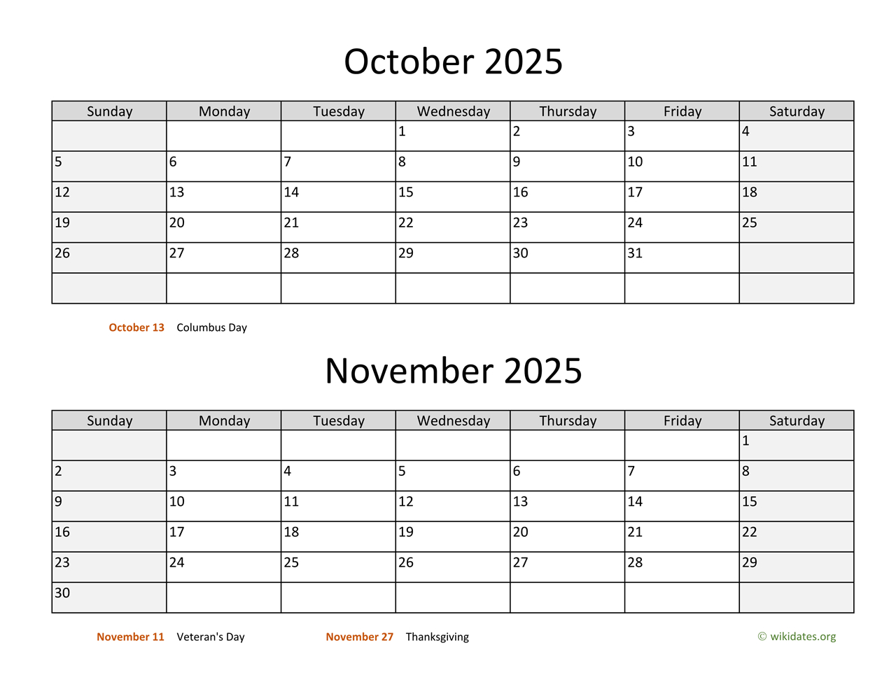 October And November 2025 Calendar | Wikidates regarding October Wiki Calendar 2025