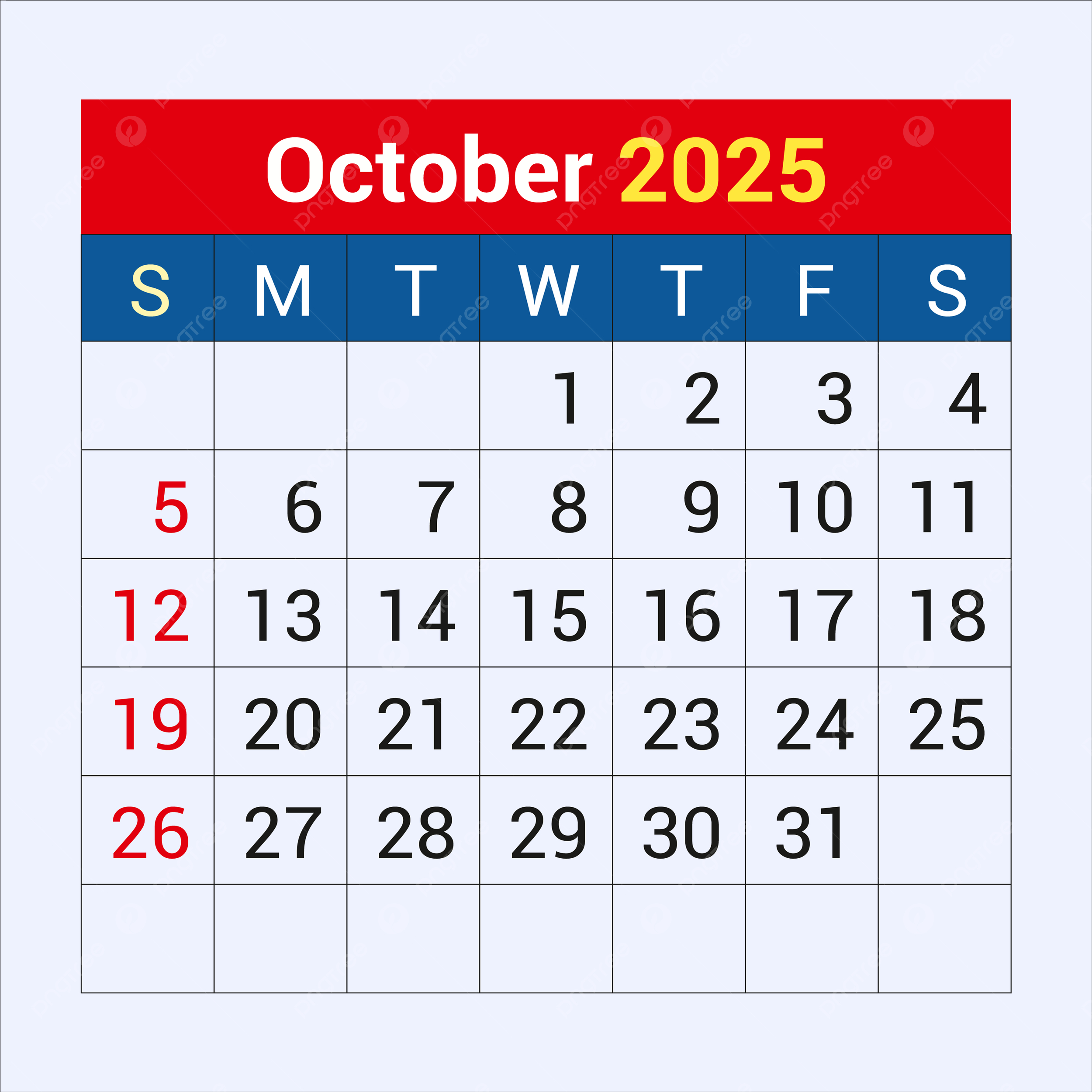 October Calendar 2025 Vector Template Download On Pngtree regarding Pull Up October Calendar 2025
