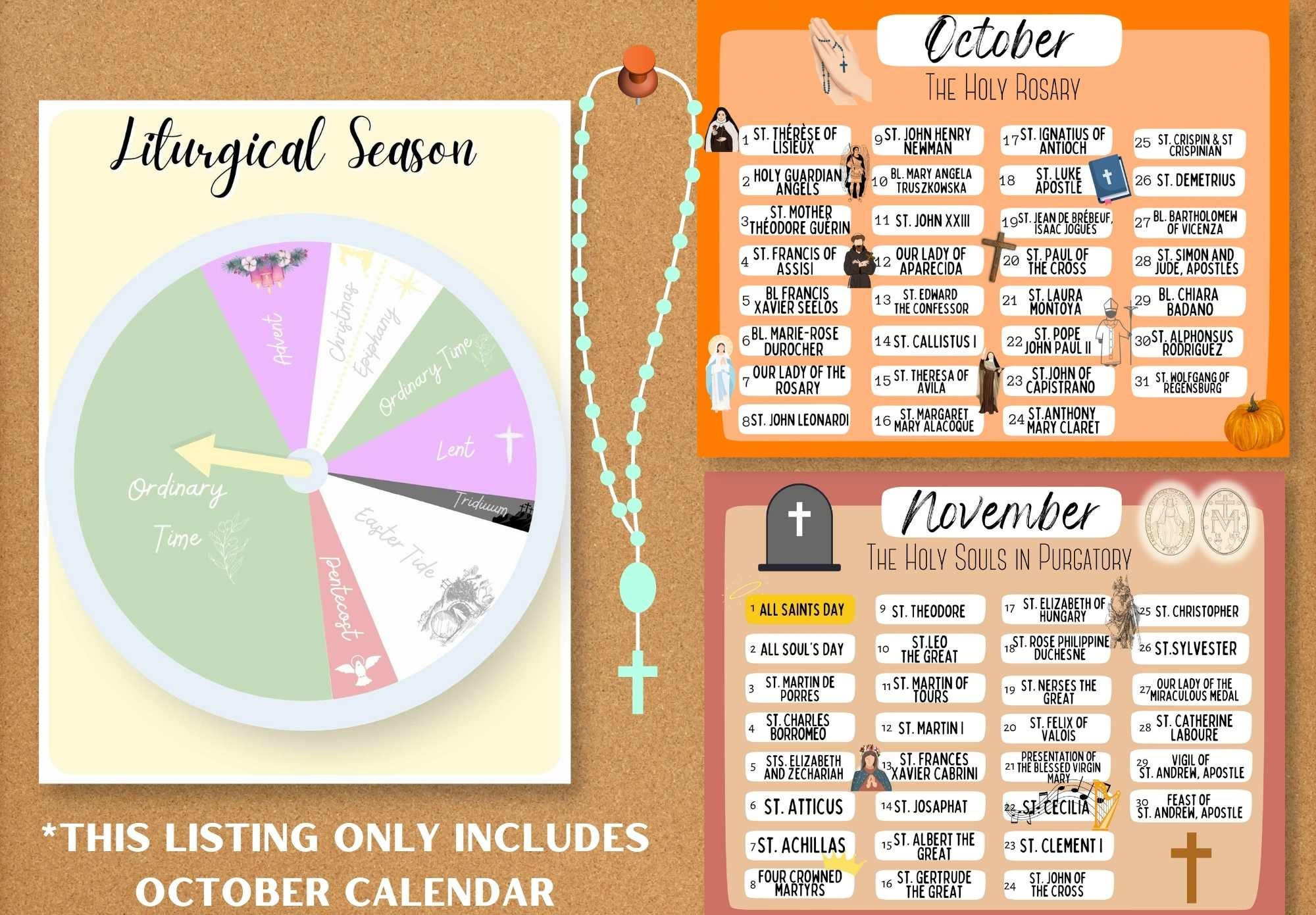 October Saints Feast Day Calendar / Printable Catholic Liturgical in Catholic Saints Calendar October 2025