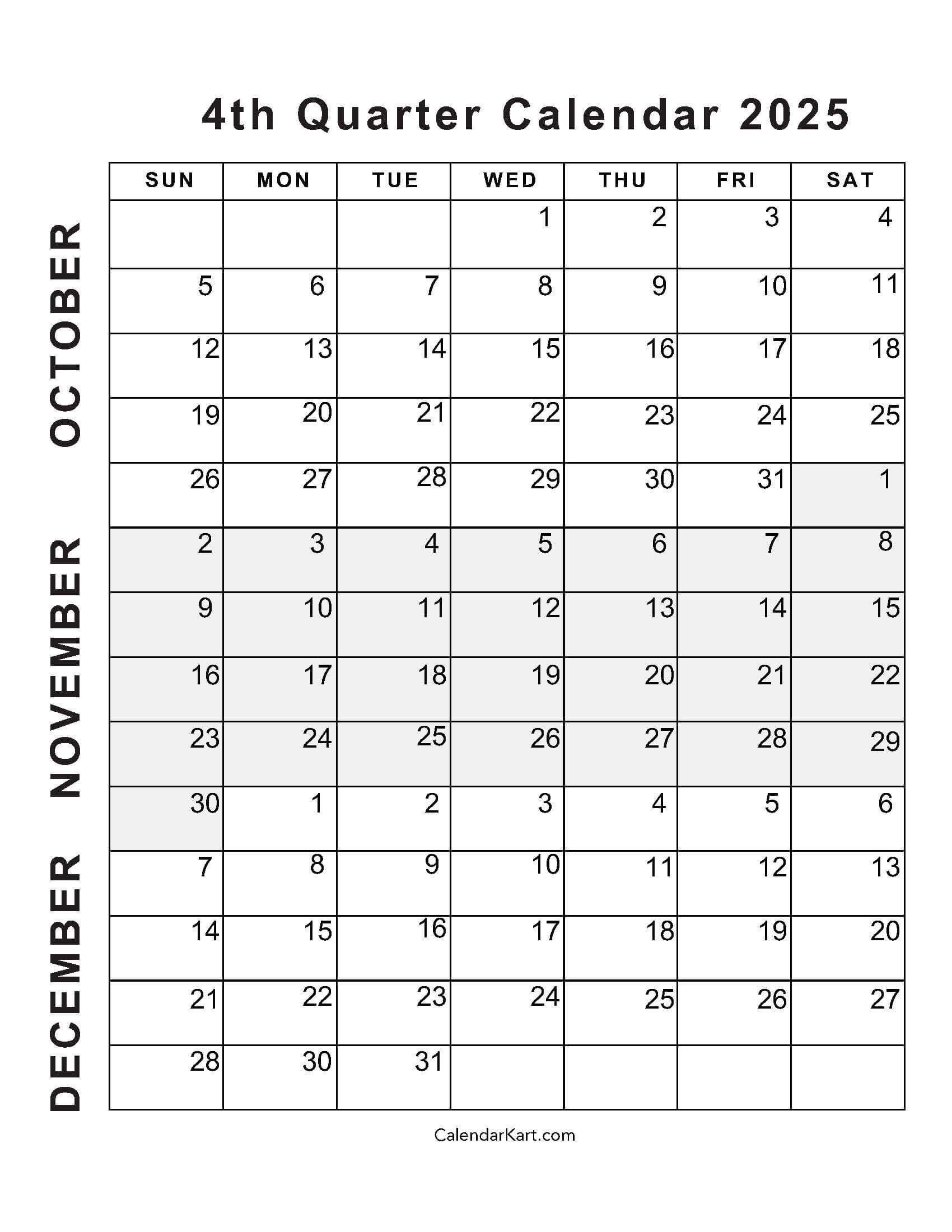 October To December 2025 Calendar (Q4) - Calendarkart intended for 2025 October November Calendar