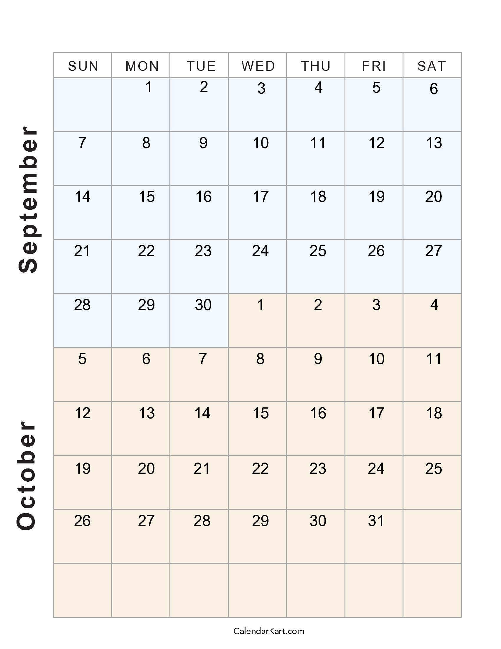 Printable September October 2025 Calendar | Calendarkart for September October Calendar 2025