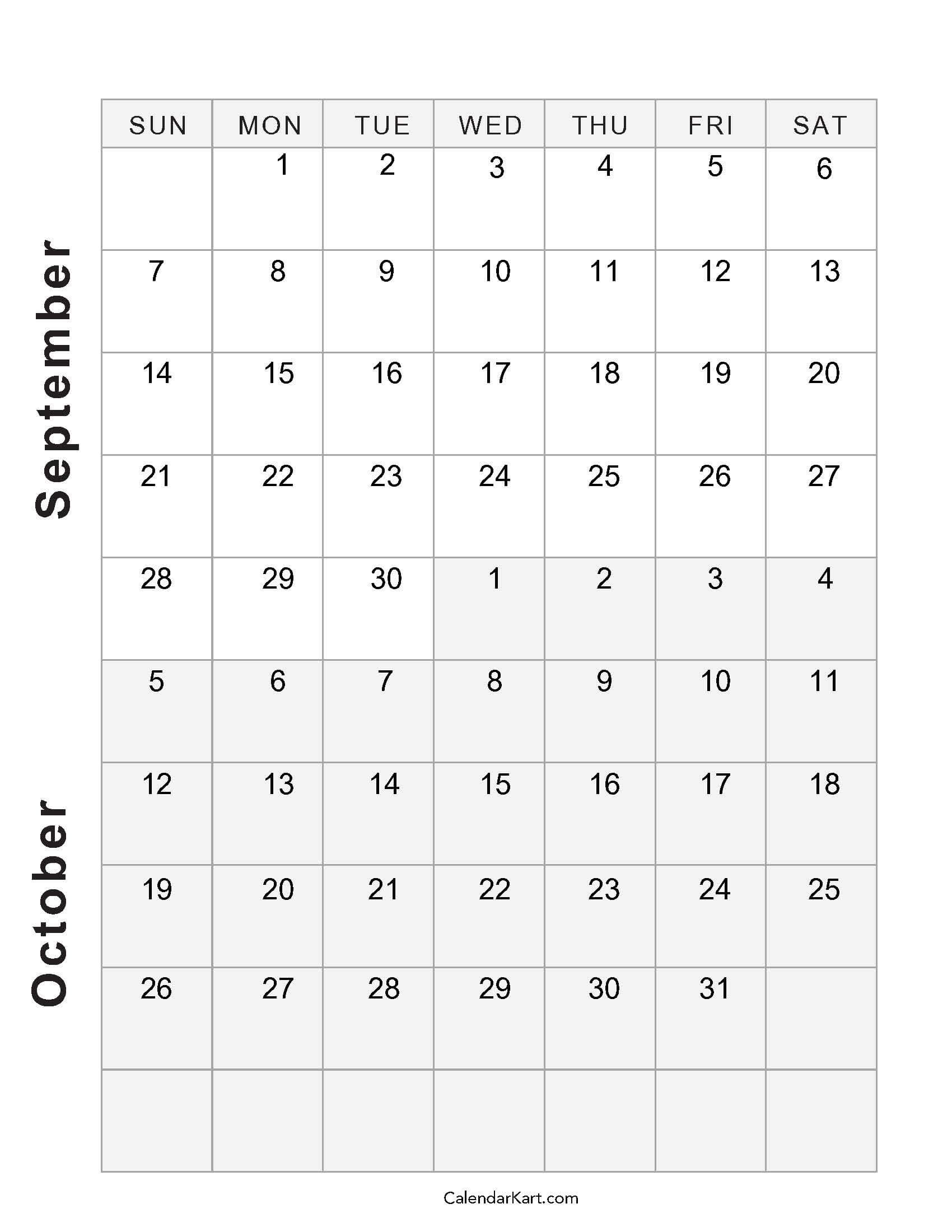 Printable September October 2025 Calendar | Calendarkart intended for Calendar For September And October 2025