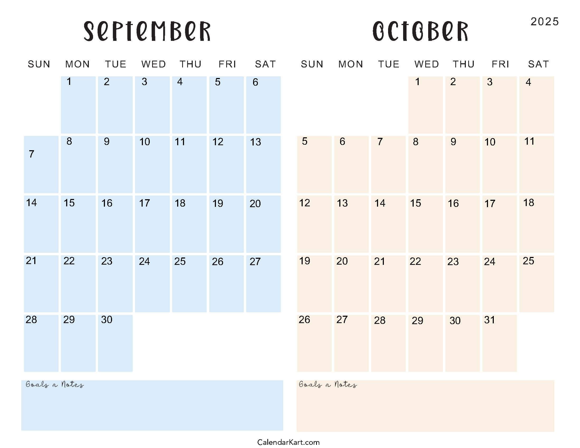 Printable September October 2025 Calendar | Calendarkart with regard to Printable Calendar September October 2025