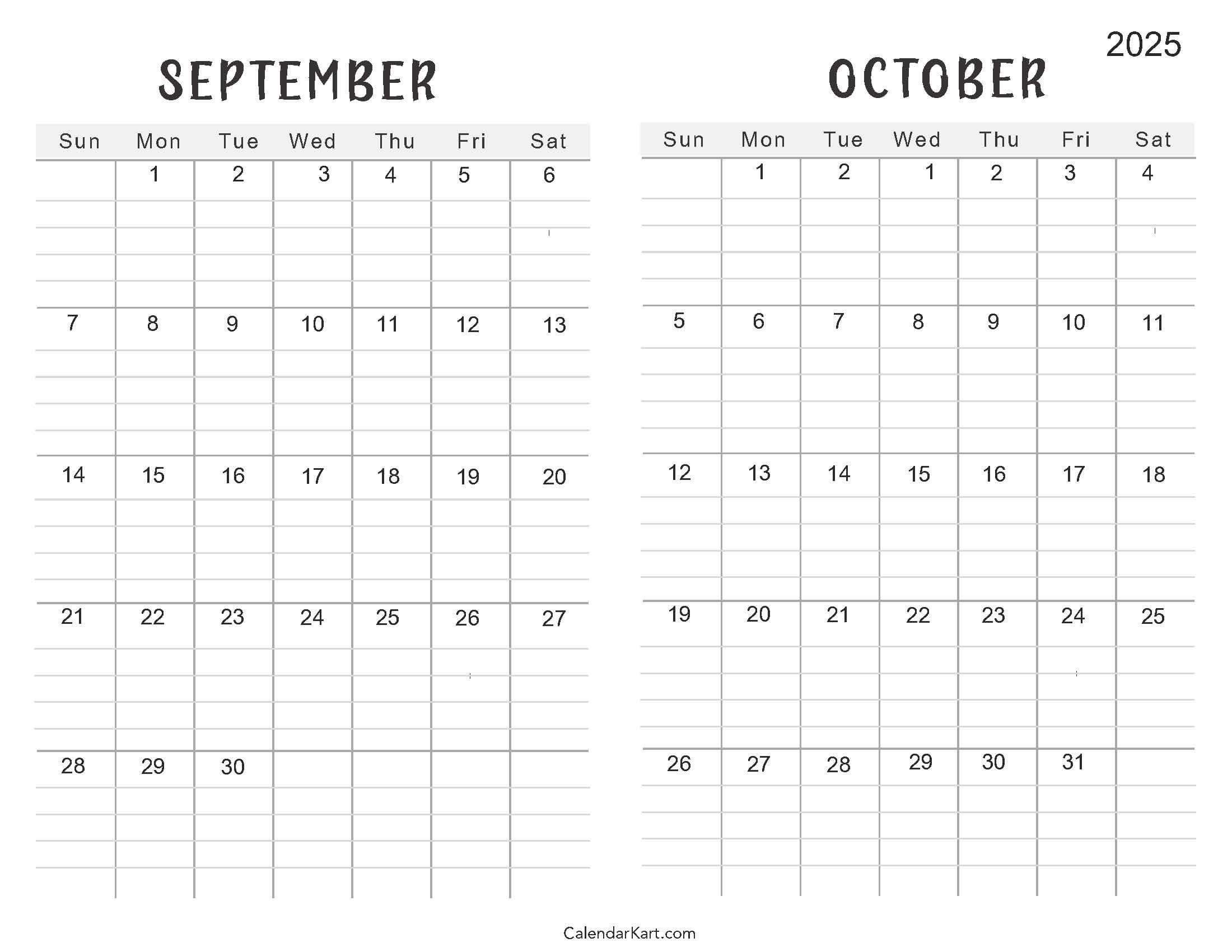 Printable September October 2025 Calendar | Calendarkart within Calendar 2025 September And October