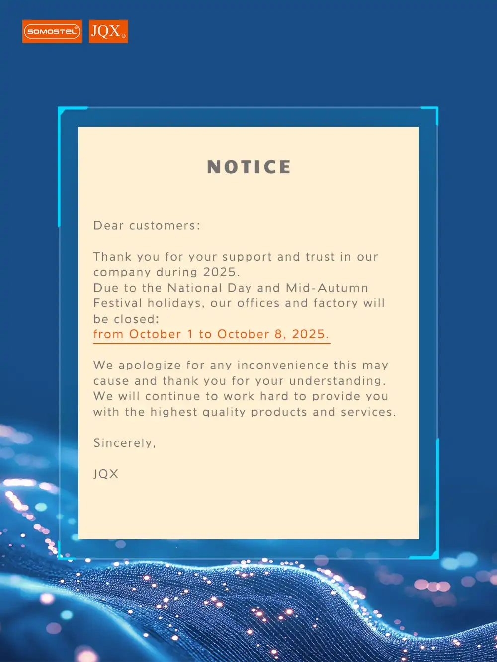 Somostel® - 2025 Mid-Autumn Festival National Day Holiday Notice throughout What National Day is October 1st 2025