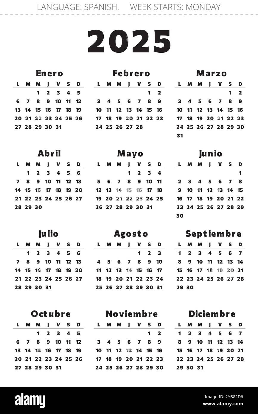 Spanish 2025 Year Calendar. Printable Vector Black And Red Colors pertaining to October Calendar 2025 in Spanish