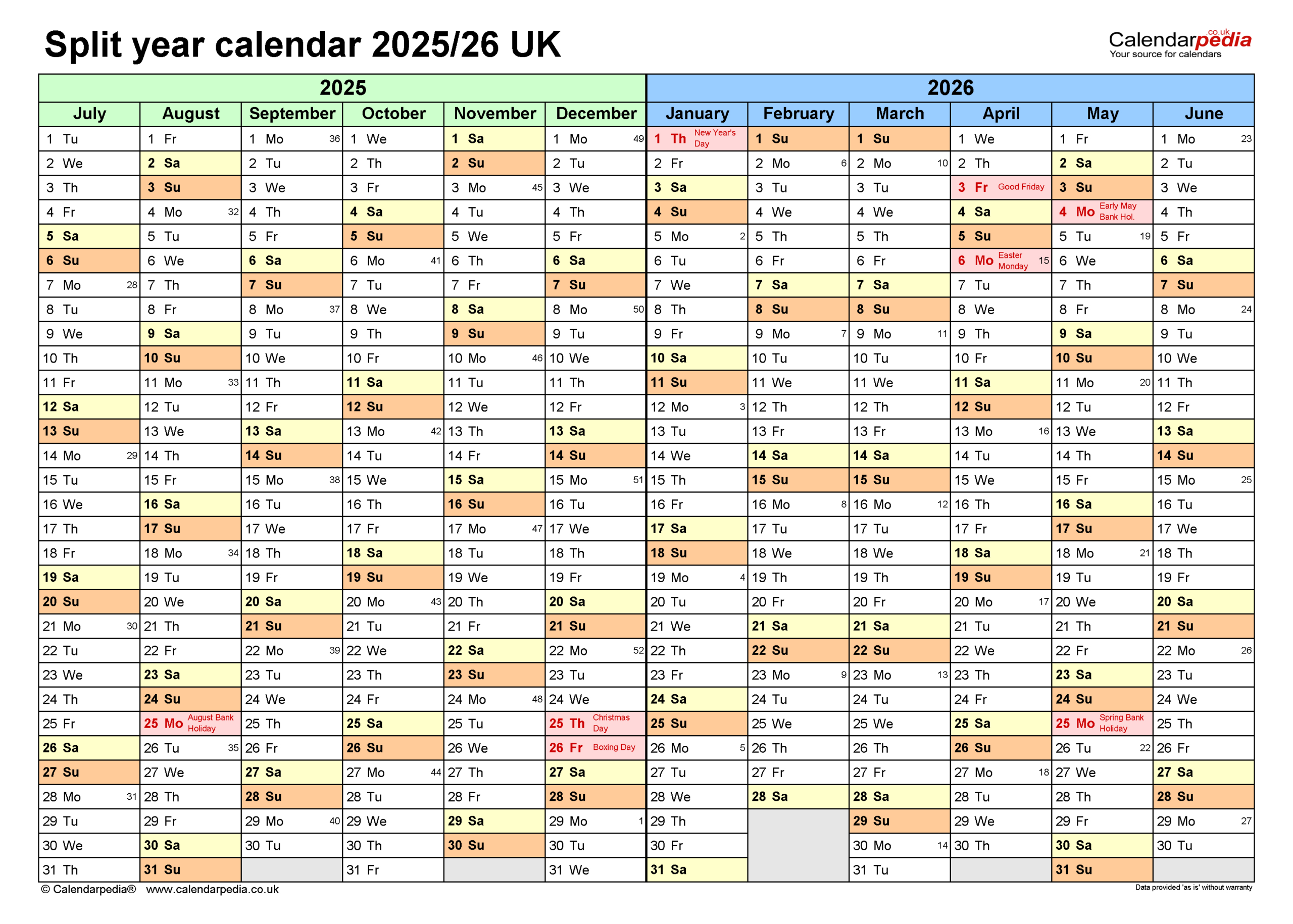 Split Year Calendars 2025/26 Uk (July To June) For Pdf inside Printable Calendar October 2025 to September 2026