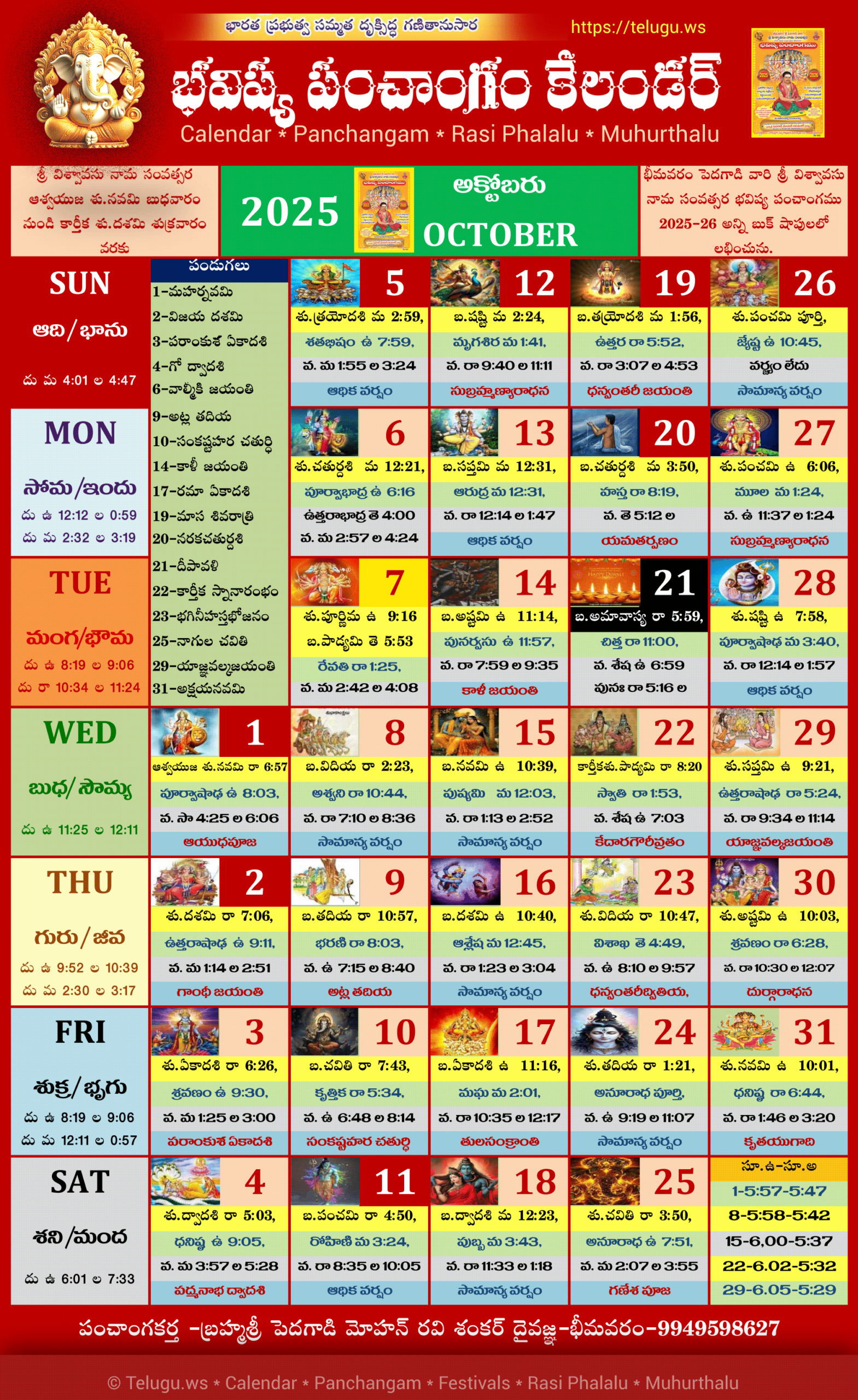 Telugu Calendar 2025 October Pdf Print With Festivals &amp;amp; Holidays List throughout Telugu Calendar 2025 October
