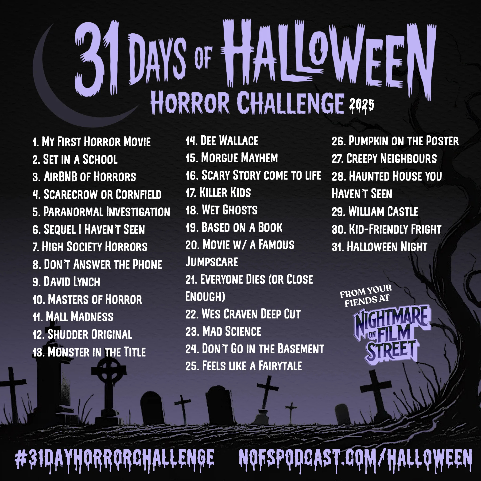 The #31Dayhorrorchallenge 2025 - Nightmare On Film Street with October Halloween Movie Calendar 2025
