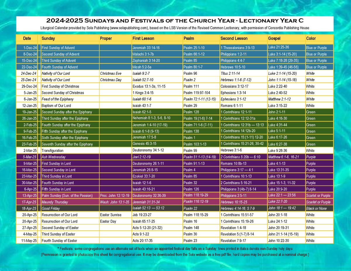2024-2025 Liturgical Calendar (Year C) K-2025 | Sola Publishing throughout November Liturgical Calendar 2025