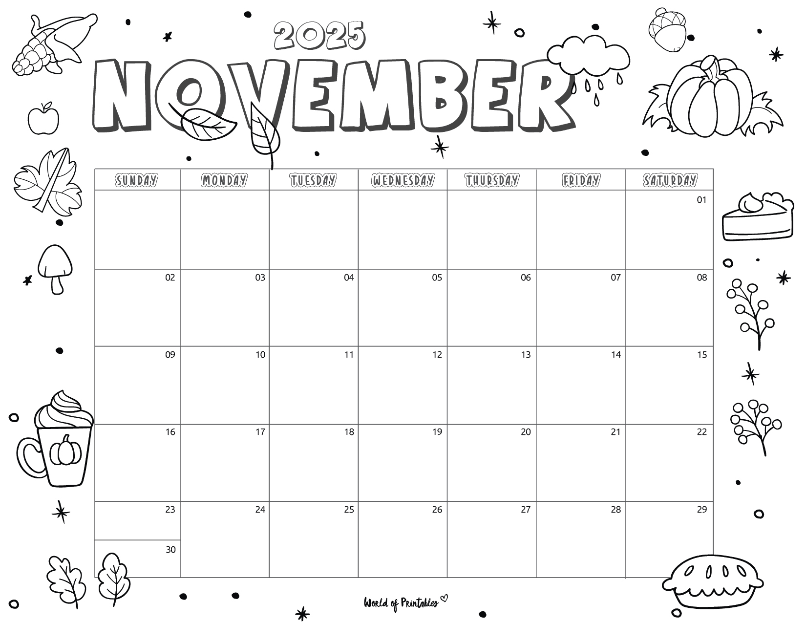 2025 Coloring Calendar - Free Printables - World Of Printables within November Coloring Calendar 2025