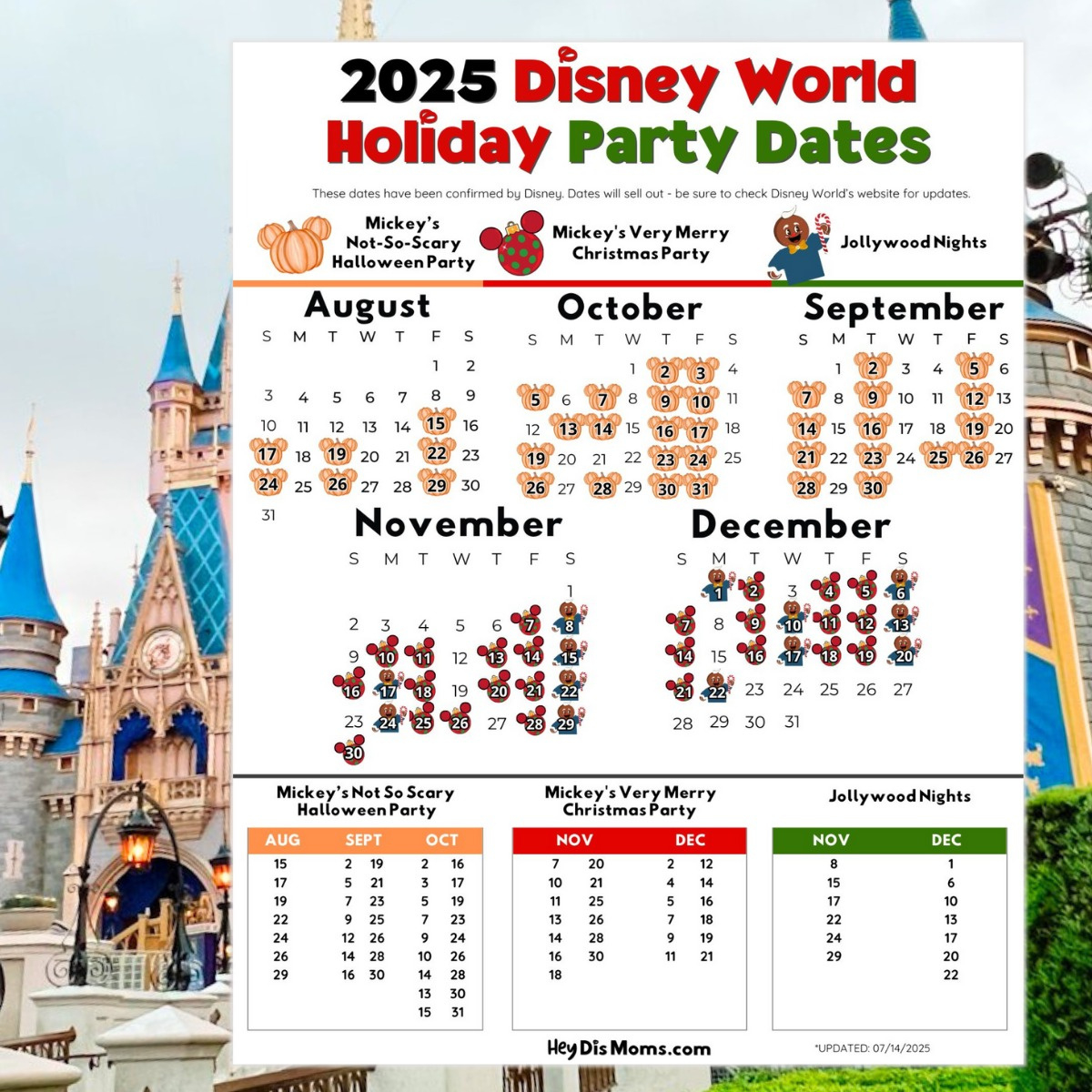 2025 Dates For Disney World Holiday Parties - Free Printable for Disney Calendar November 2025