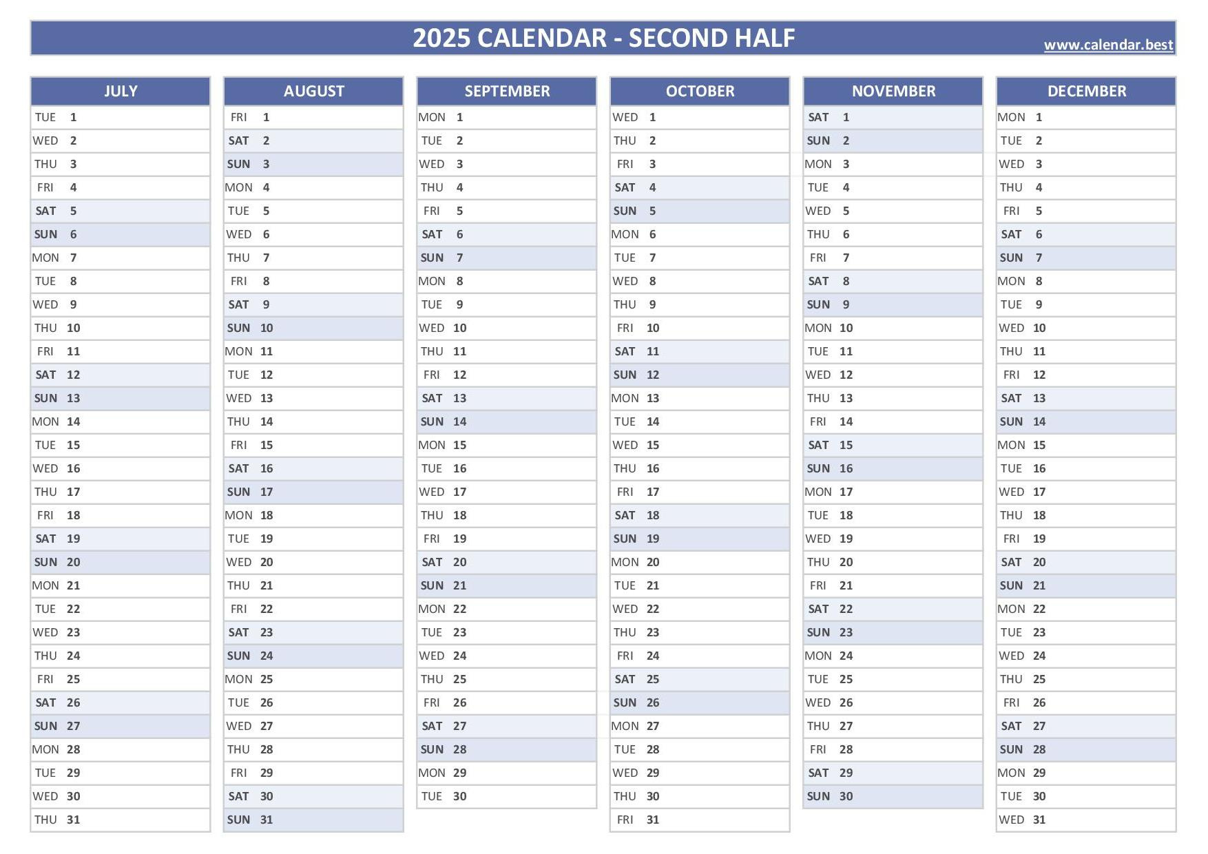 2025 Half Year Calendar To Print with General Blue November 2025 Calendar Printable