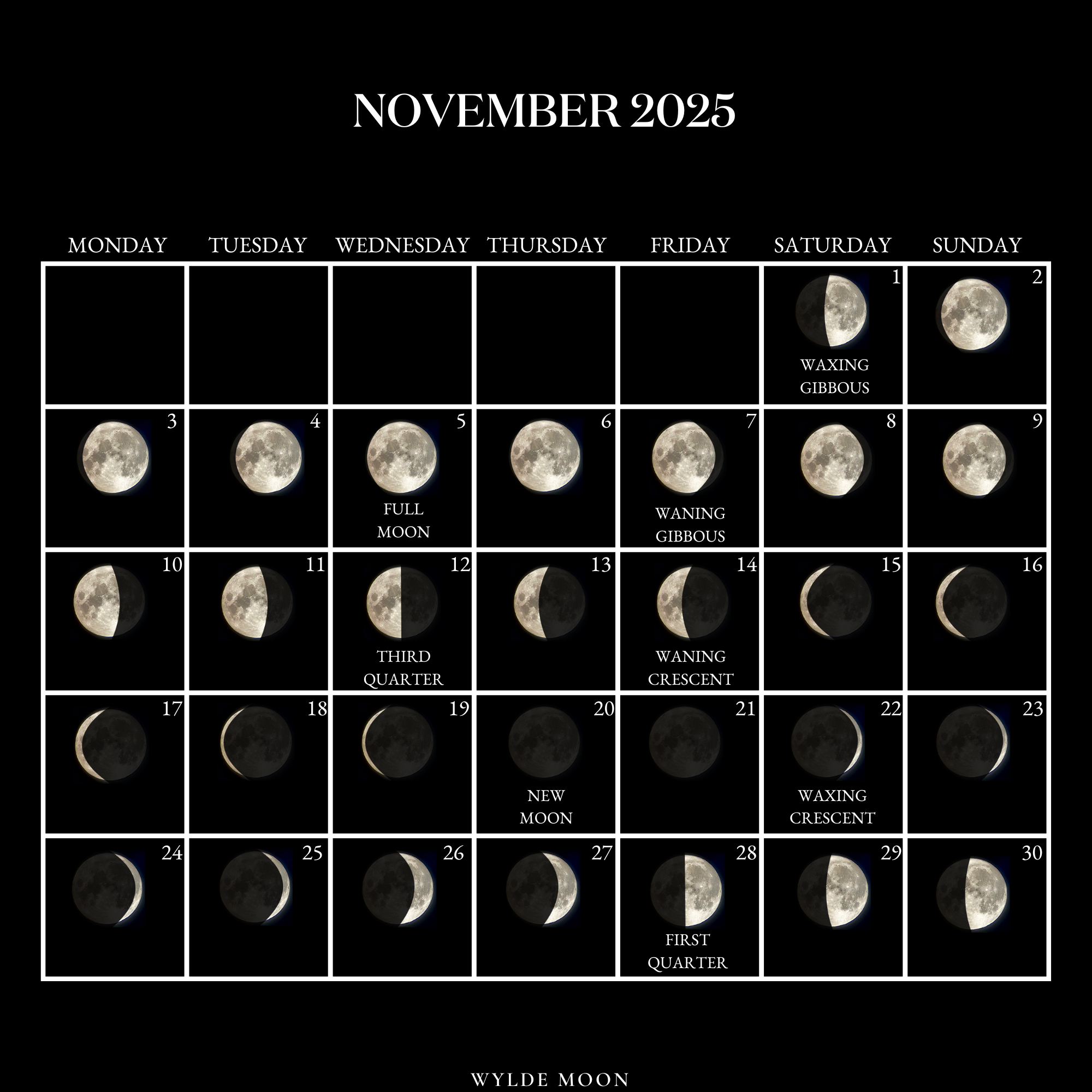 2025 Moon Calendar - Every Phase And Stage Of The Moon throughout Astrological Calendar November 2025