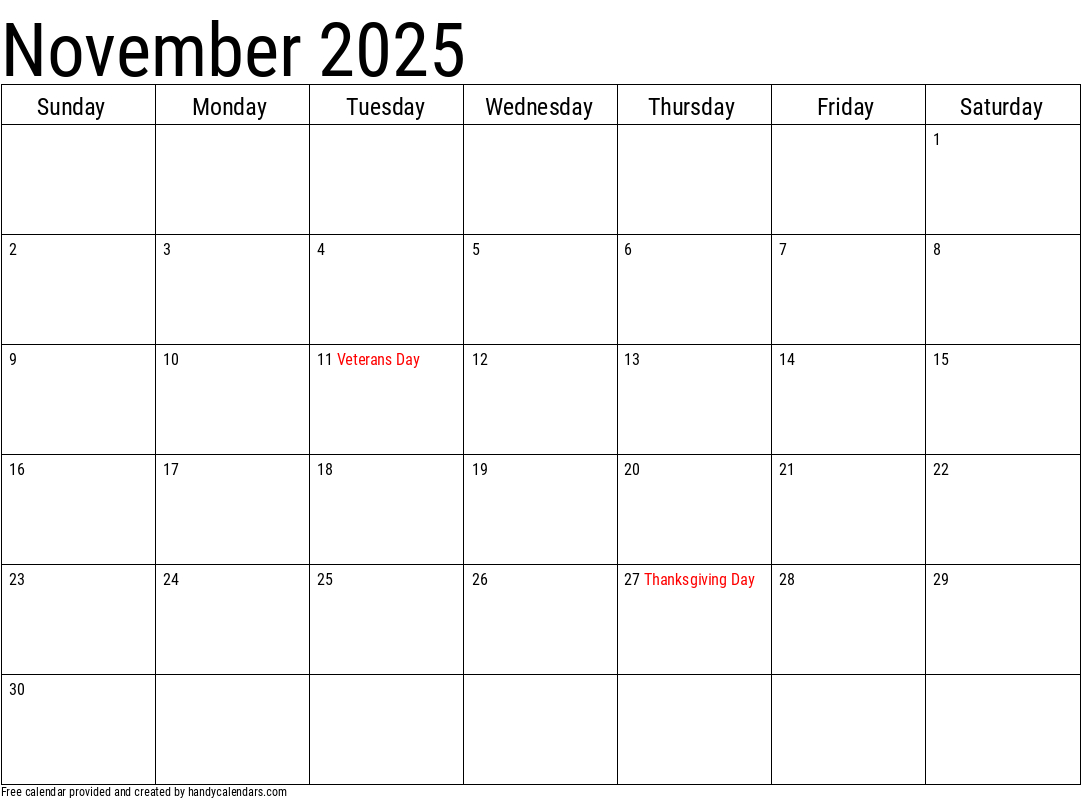 2025 November Calendars - Handy Calendars within Daily Calendar November 2025