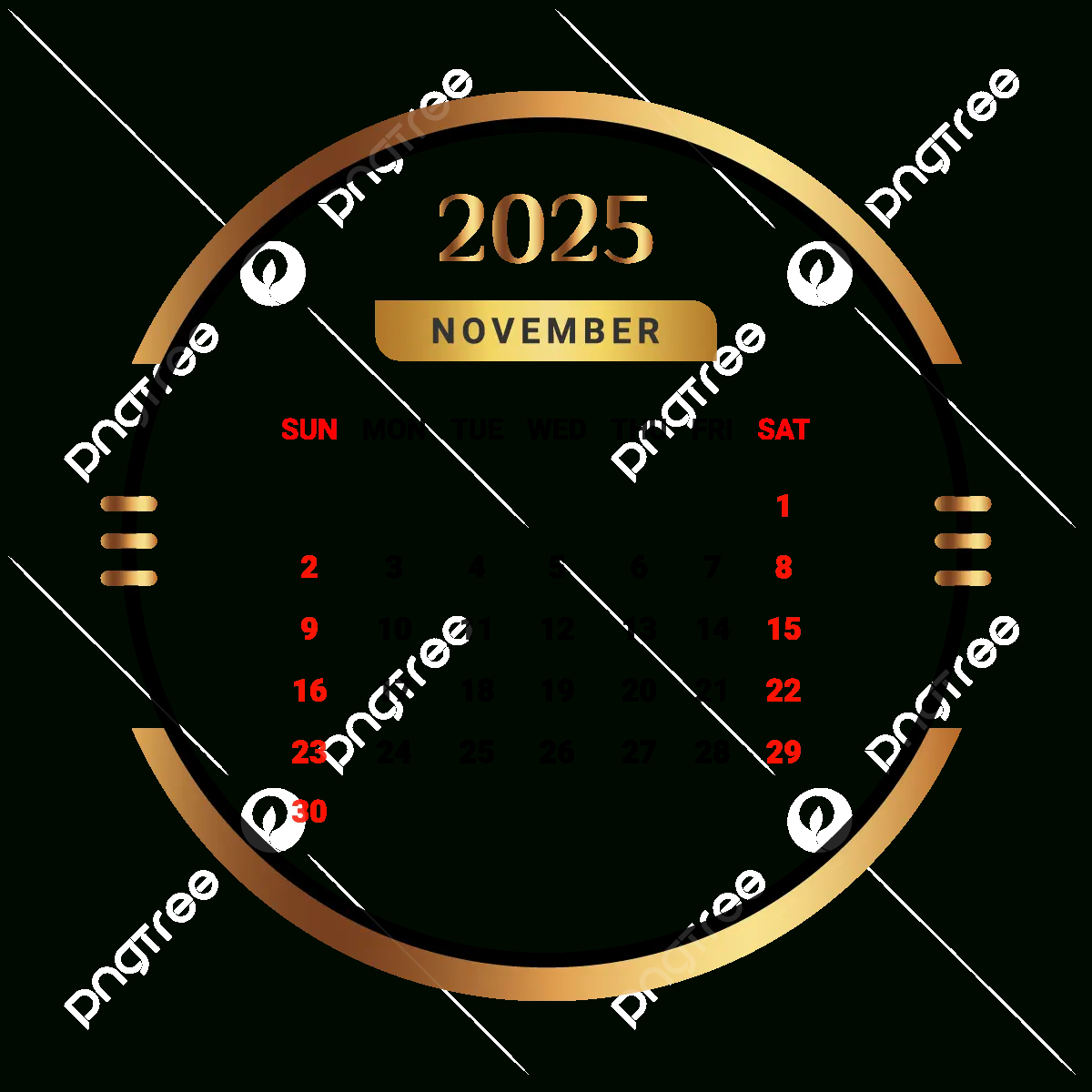2025 November Month Calendar With Golden And Black Vector, Monthly pertaining to November 2025 Calendar Png