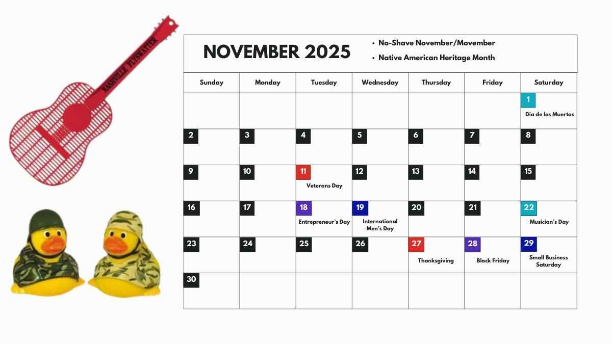 2025 Occasions & Holiday Calendar For Promotional Giveaways intended for Nashville Calendar November 2025