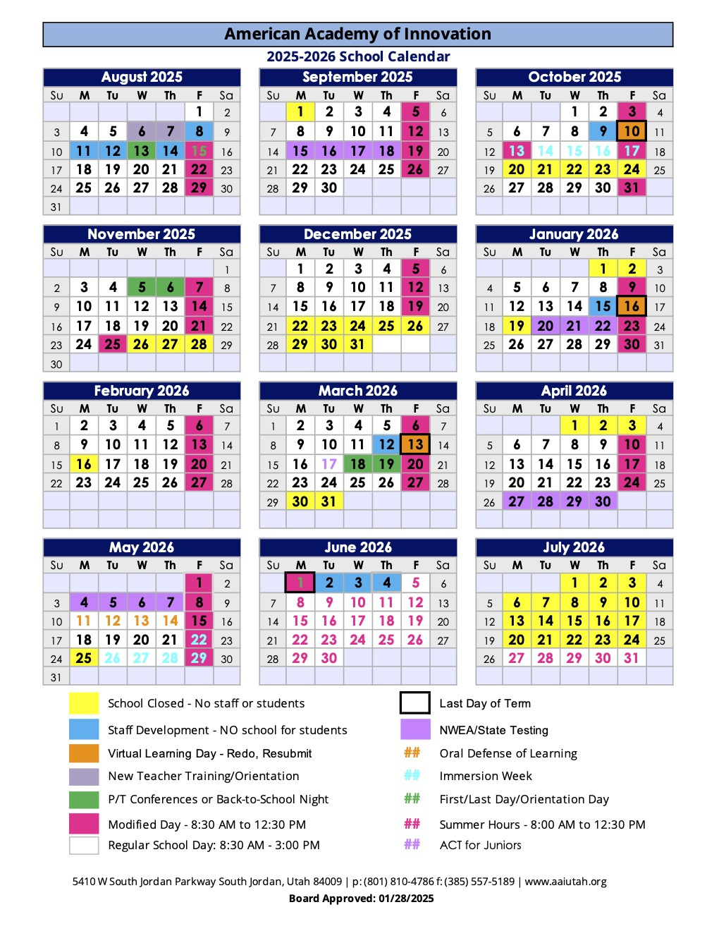 Academic Calendar - American Academy Of Innovation throughout Utah Events Calendar 2025 November