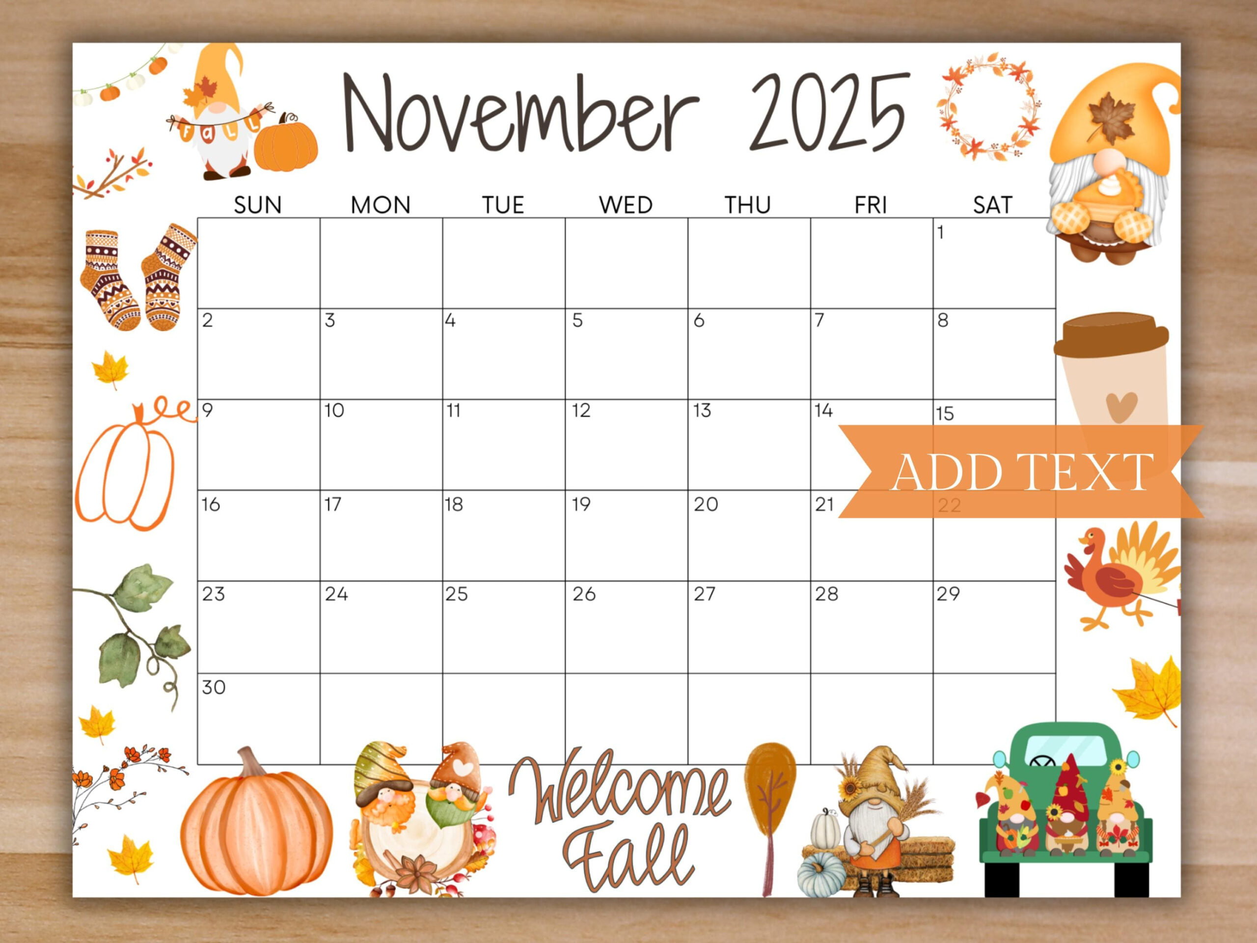Bearbeitbarer November 2025 Kalender, Druckbarer Herbstkalender inside November R Calendar 2025