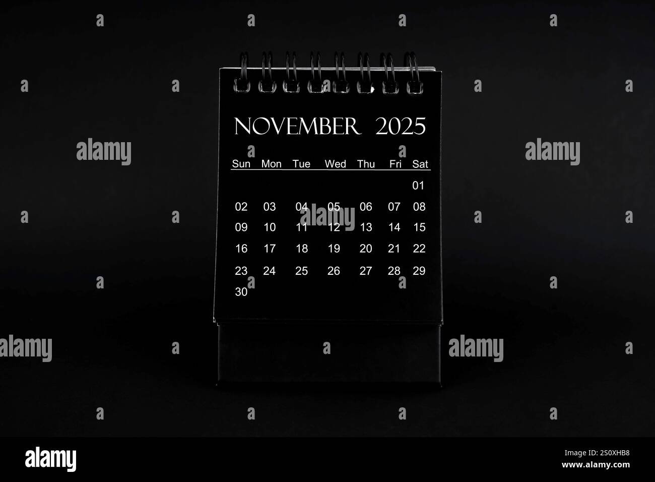 Black Calendar For November 2025. Desktop Calendar On A Black for November 2025 Calendar Black Background
