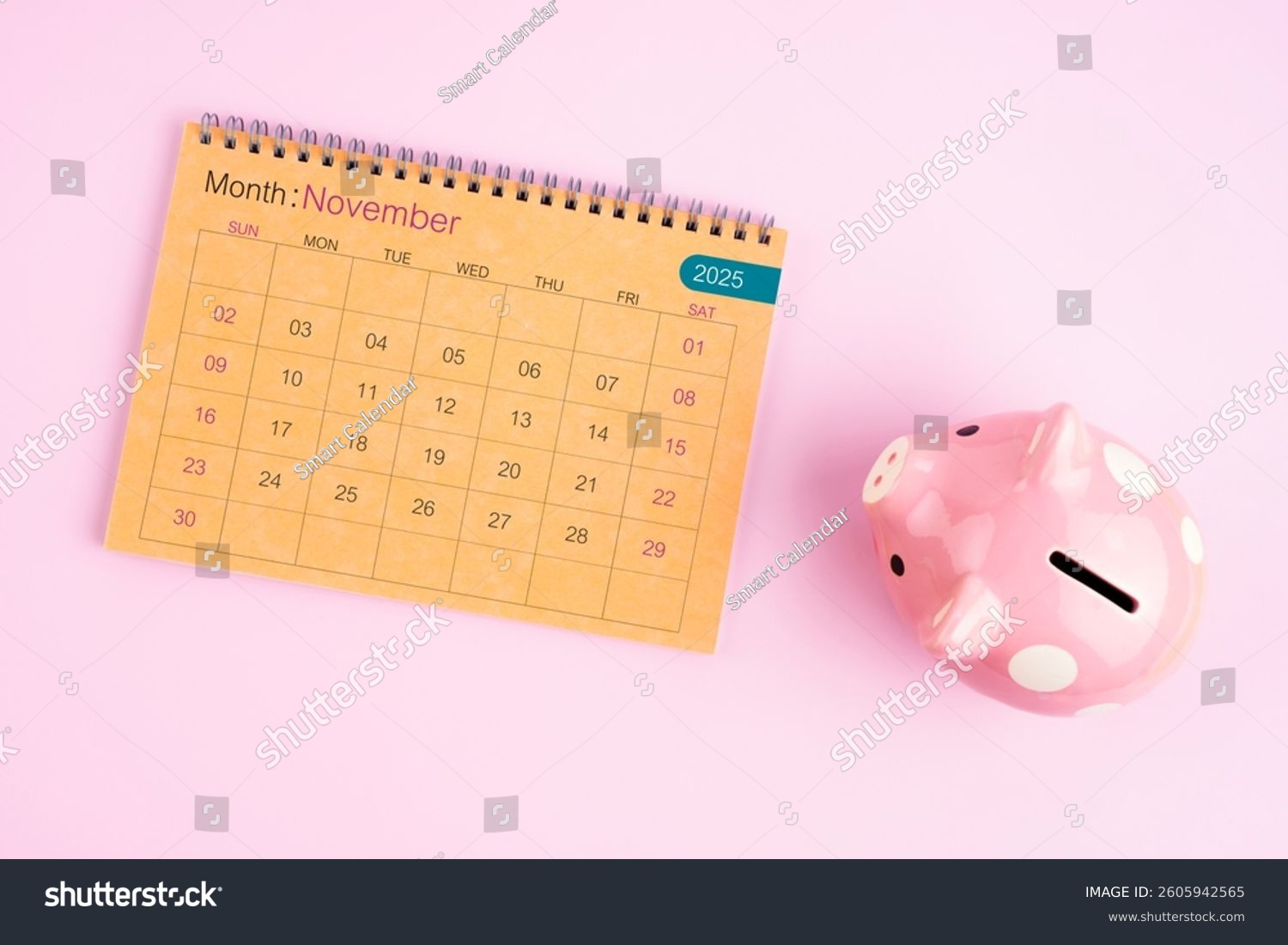 Brown Desk Calendar November 2025 Pink Stock Photo 2605942565 with regard to November 2025 Bank Calendar