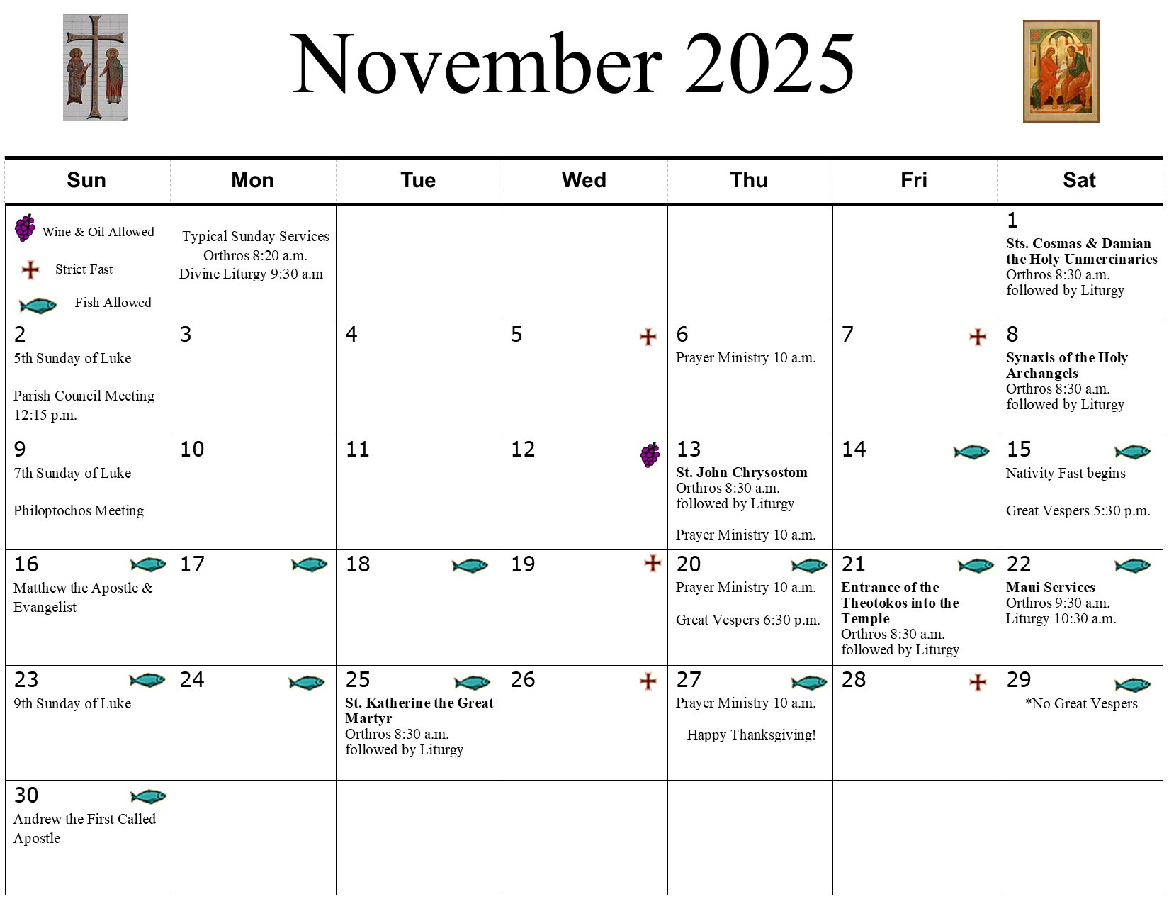 Bulletins & Calendars | Ss. Constantine & Helengreek Orthodox with regard to November 2025 Catholic Calendar