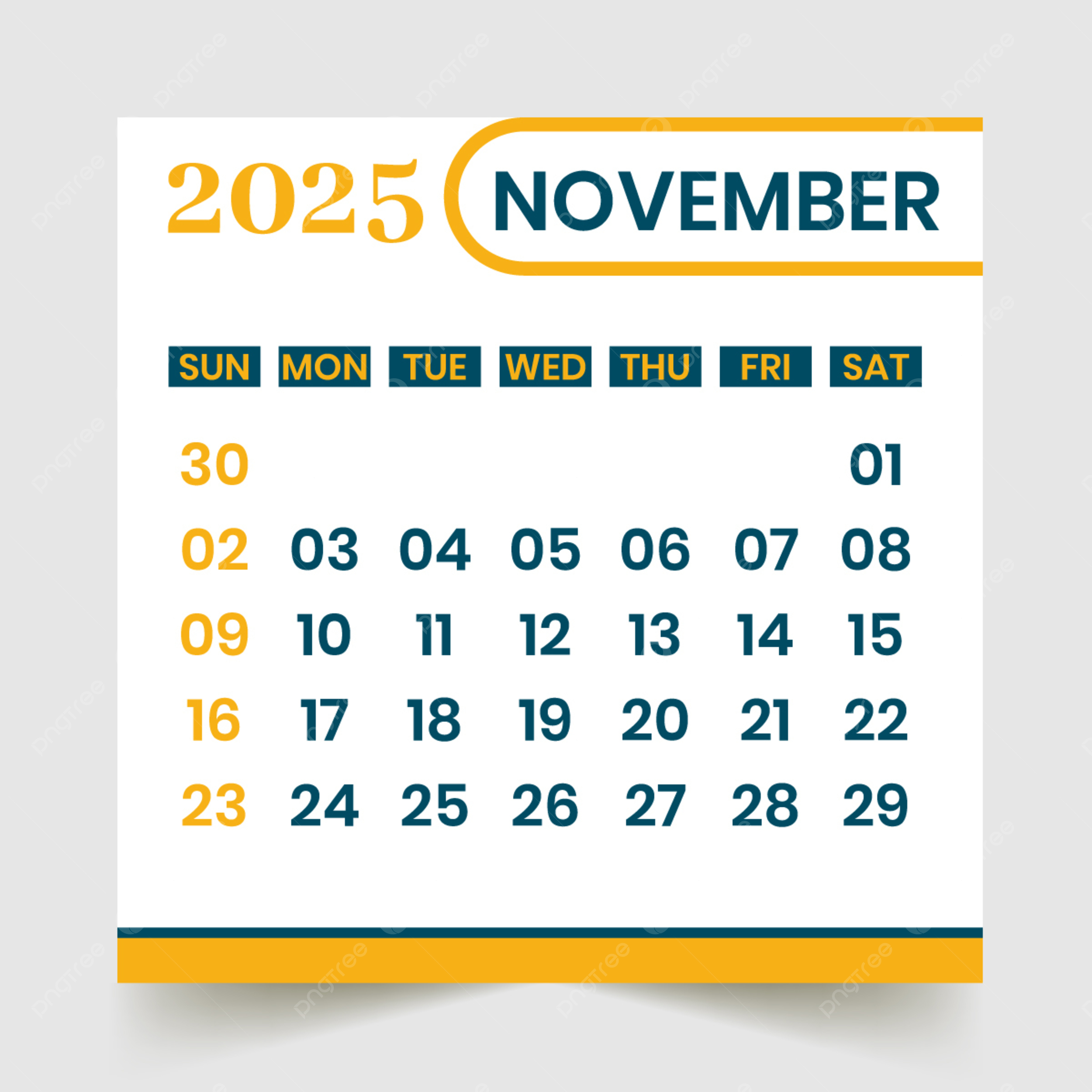 Calendar 2025 Month Of November Vector Template Download On Pngtree throughout November 30 2025 Calendar