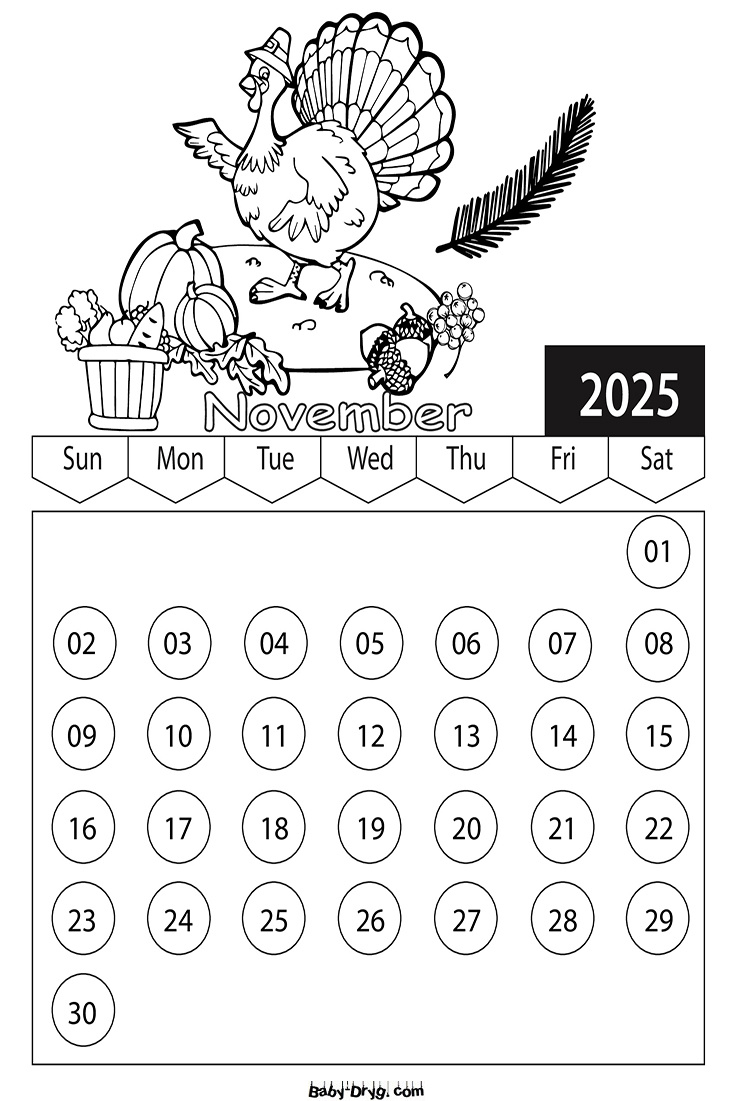Calendar 2025 November Picture | Coloring Calendar 2025 Year with November Coloring Calendar 2025 Printable