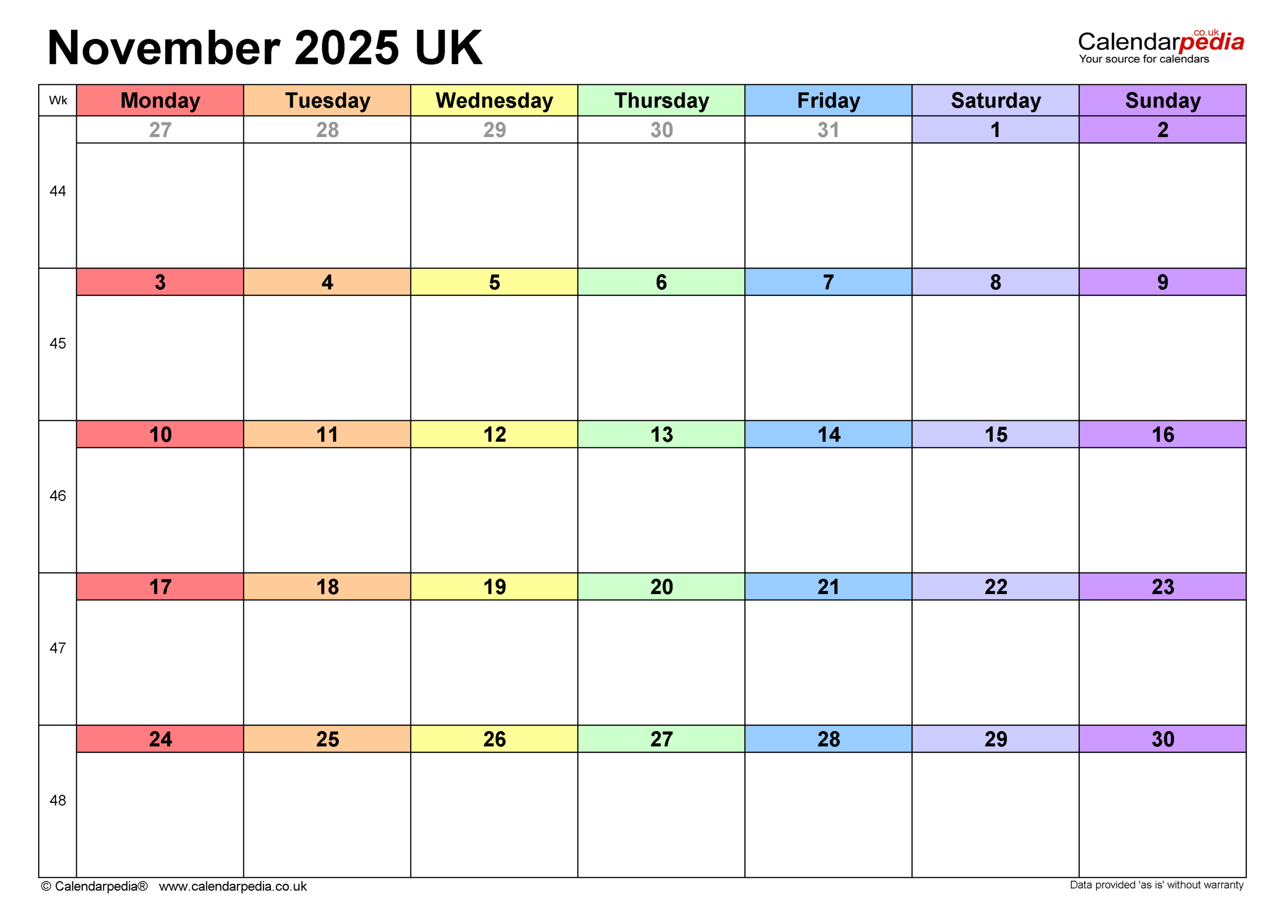 Calendar November 2025 Uk With Pdf, Excel And Word Templates for November 2025 Calendar with Bank Holidays