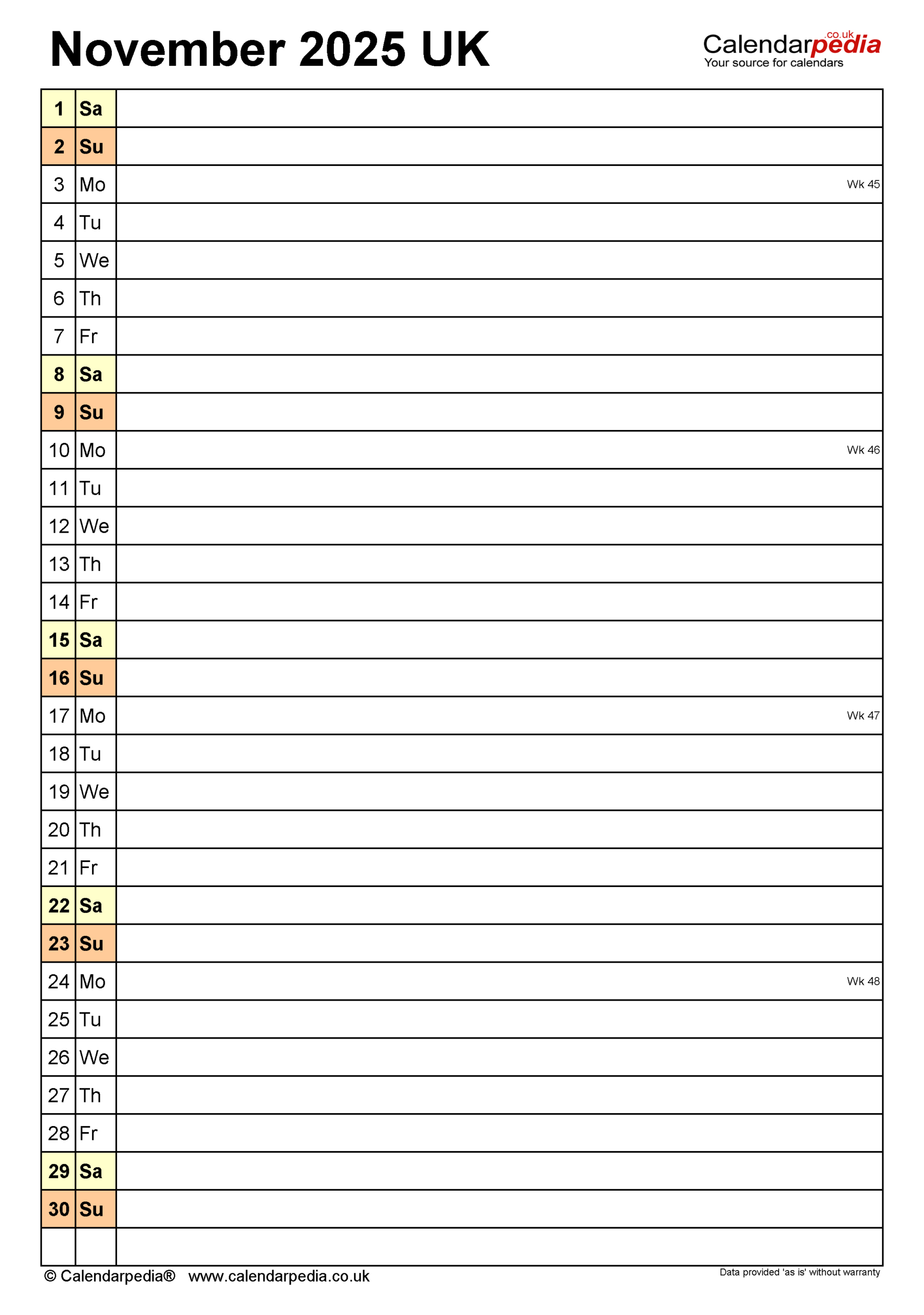 Calendar November 2025 Uk With Pdf, Excel And Word Templates in November 2025 Calendar List