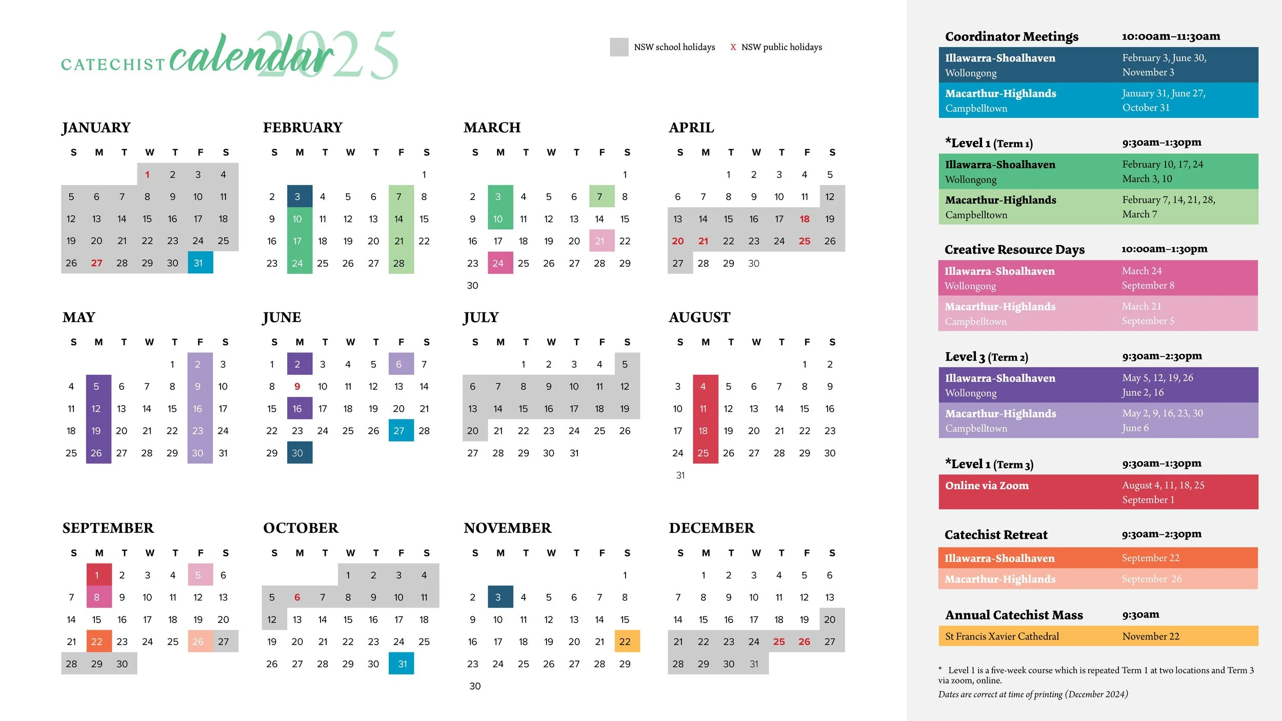 Catechist Calendar 2025 — Catholic Sre Diocese Of Wollongong in November Catholic Calendar 2025