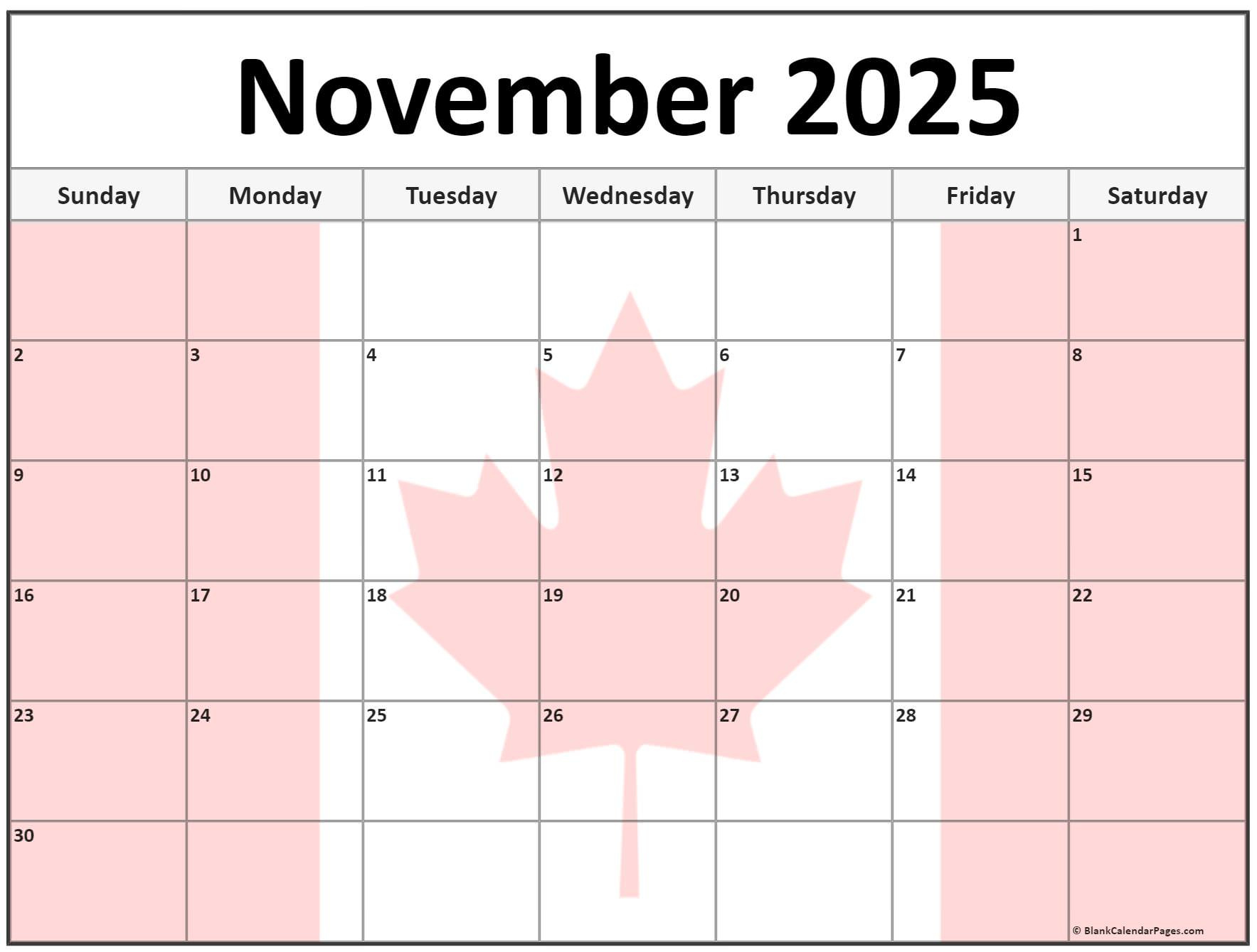 Collection Of November 2025 Photo Calendars With Image Filters. in November 2025 Calendar With Holidays Canada