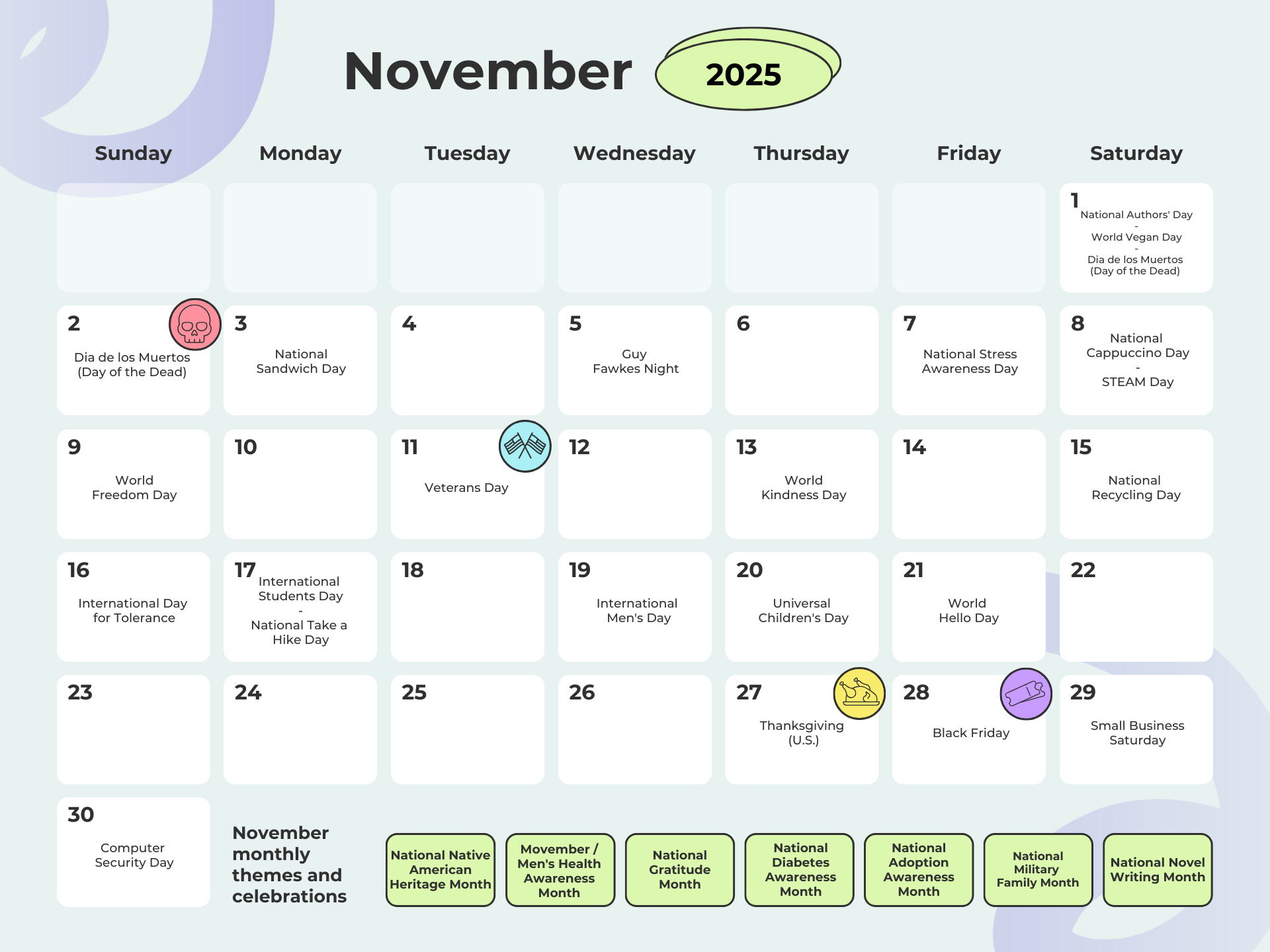 Complete 2025 Social Media Holidays Calendar [250+ Dates] inside November Social Calendar 2025