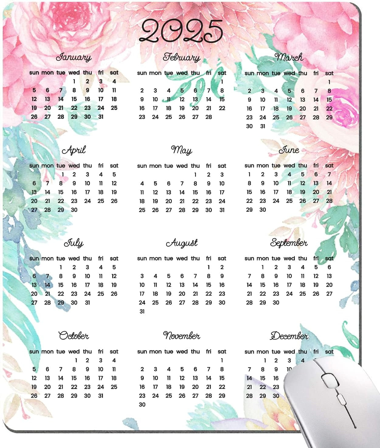 Cute Mouse Pad, 2025 Calendar With Floral Mouse Pad, Premium with November Calendar 2025 Waterproof
