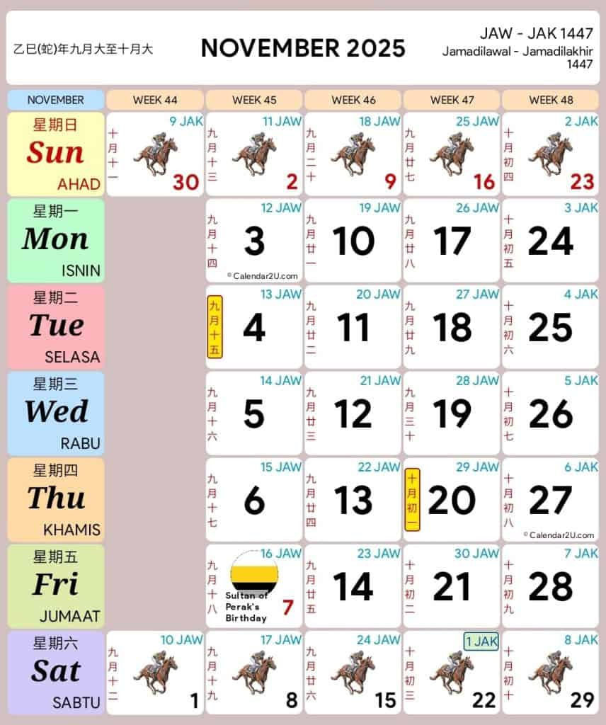 Cuti Umum 2025 & Cuti Sekolah Malaysia Kpm for Calendar Kuda November 2025