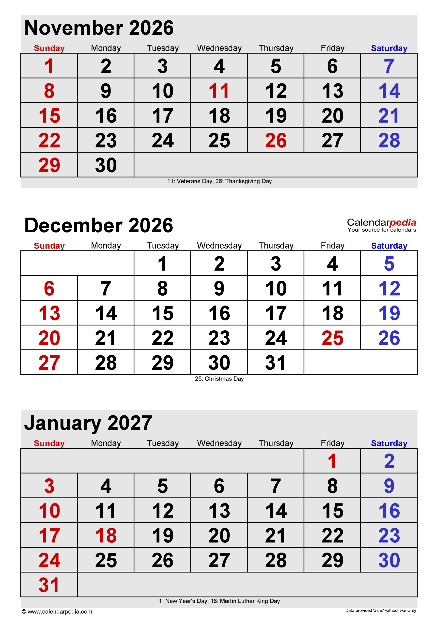 December 2026 Calendar | Templates For Pdf, Excel And Word within 3 Month Calendar November December January 2026
