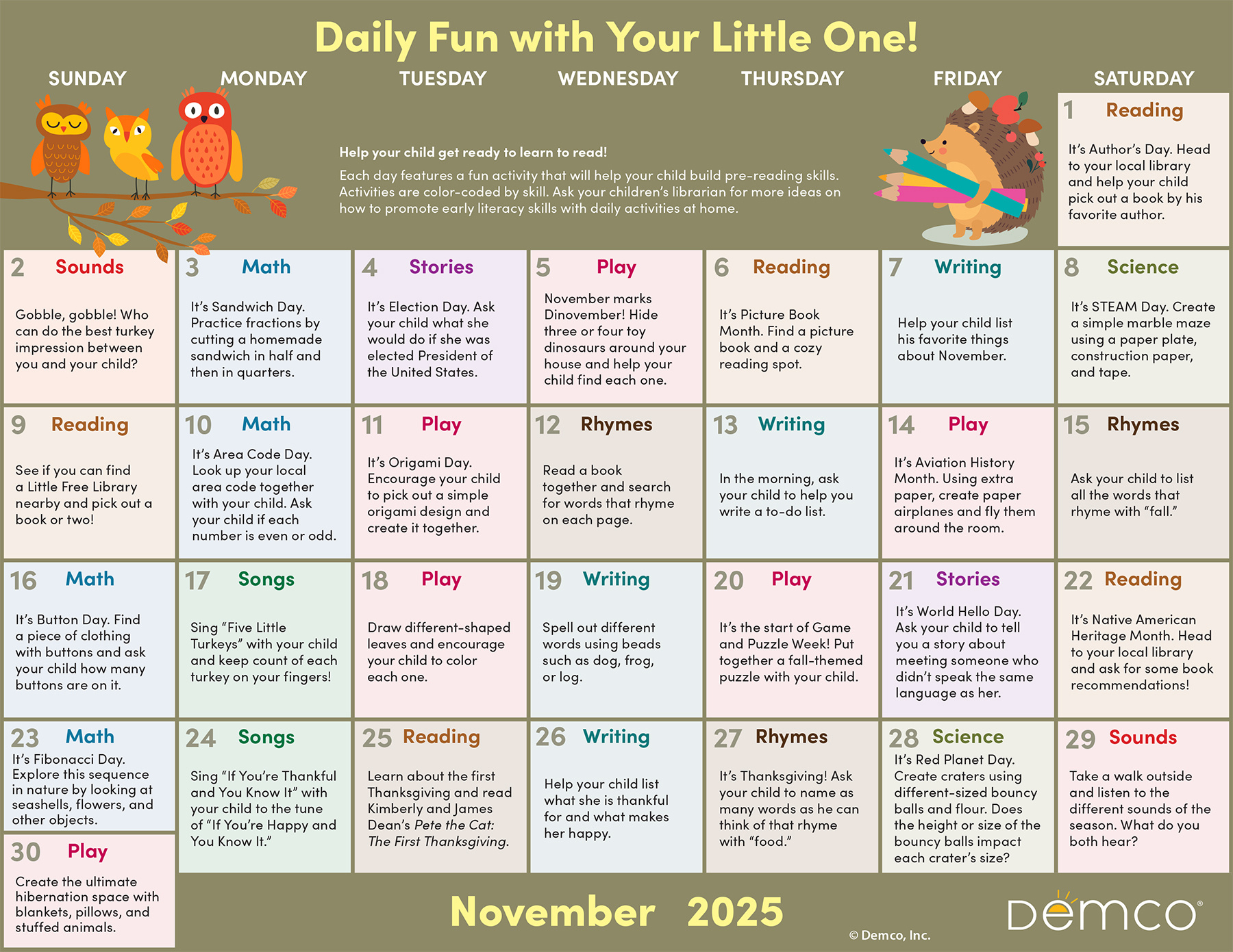 Early Literacy Activities — November 2025: Activities, Books, And pertaining to November Fun Calendar 2025