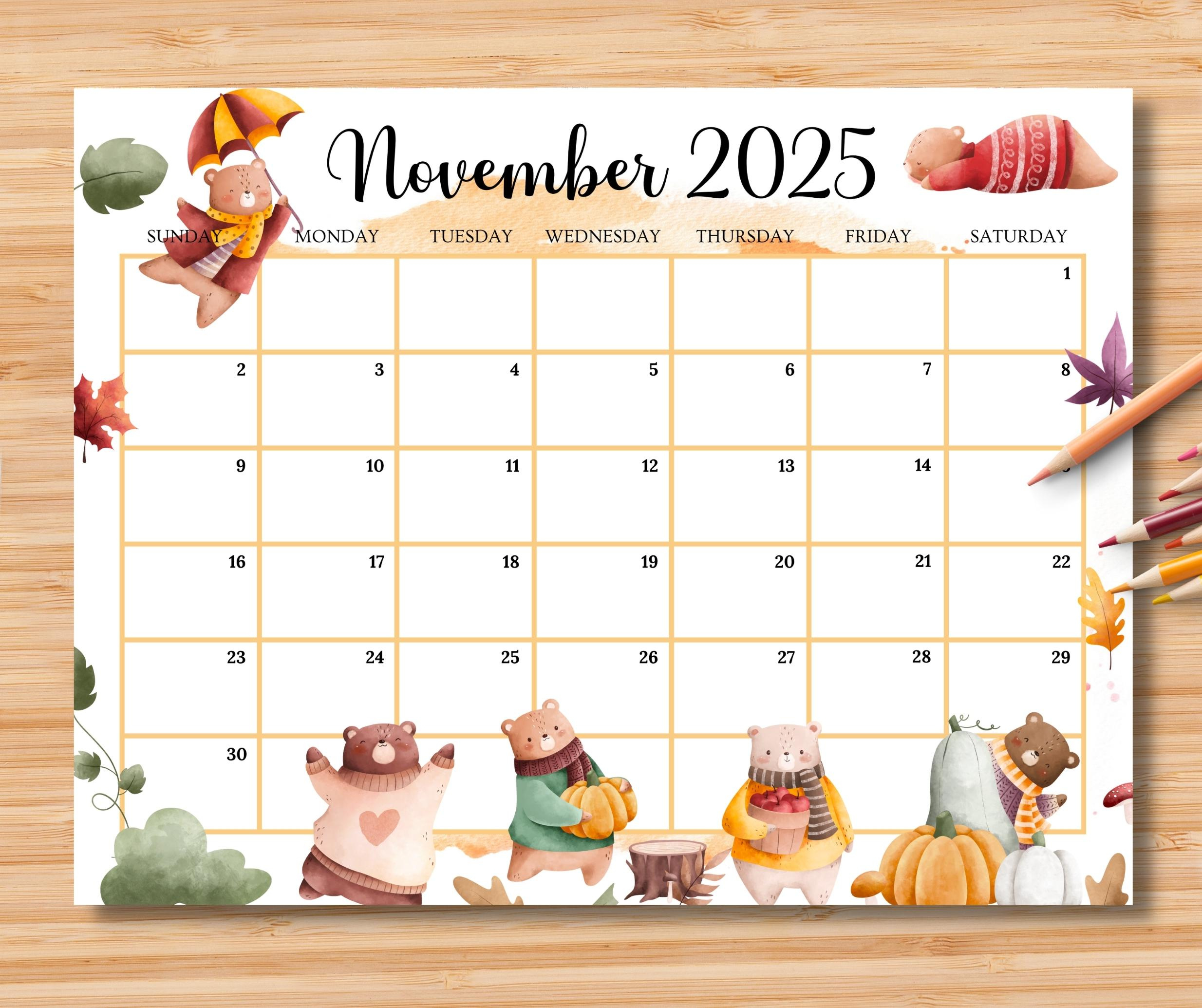 Editable November 2025 Calendar, Beautiful Autumn Planner W/Cute with November Editable Calendar 2025