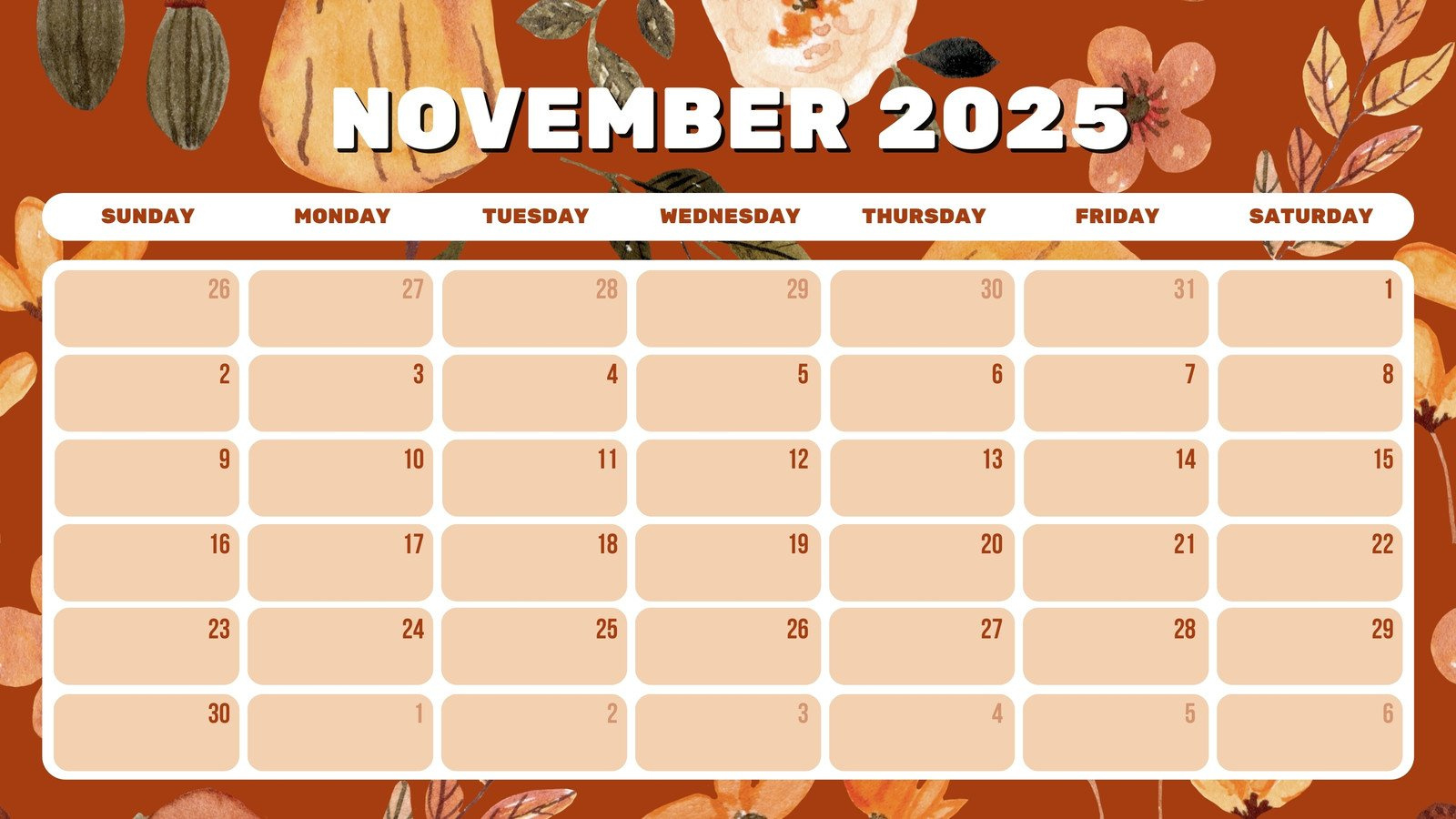 Free And Customizable November Templates for Online Calendar 2025 November
