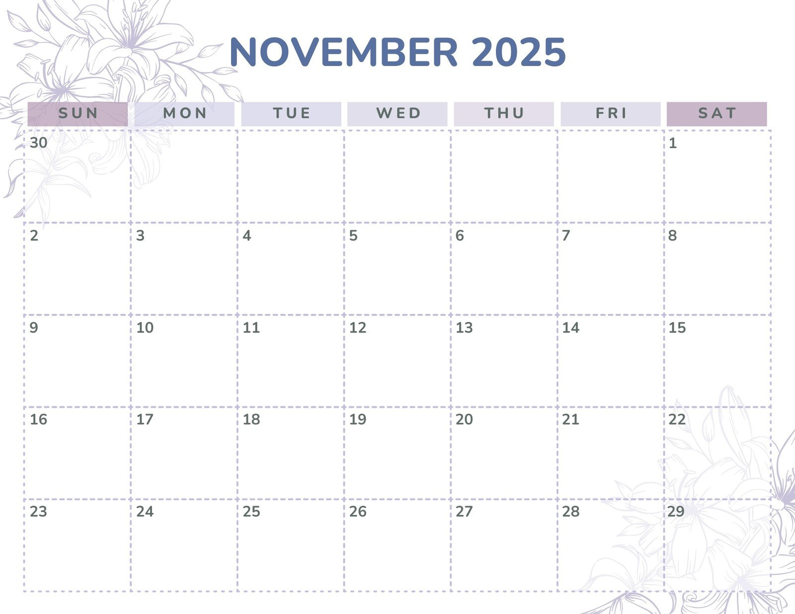Free And Customizable November Templates in November 2025 Calendar Page
