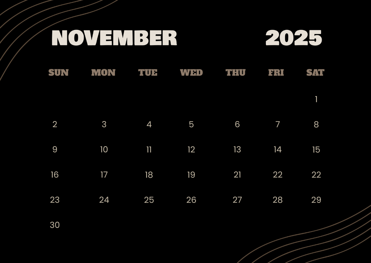 Free Basic November 2025 Calendar Template To Edit Online with regard to November 2025 Calendar Black Background