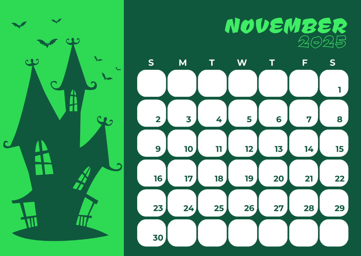 Free Green November 2025 Event Calendar Template To Edit Online with Event Calendar November 2025