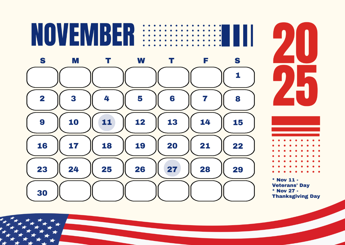 Free November 2025 Calendar Templates, Editable And Printable pertaining to November Calendar 2025 Usa