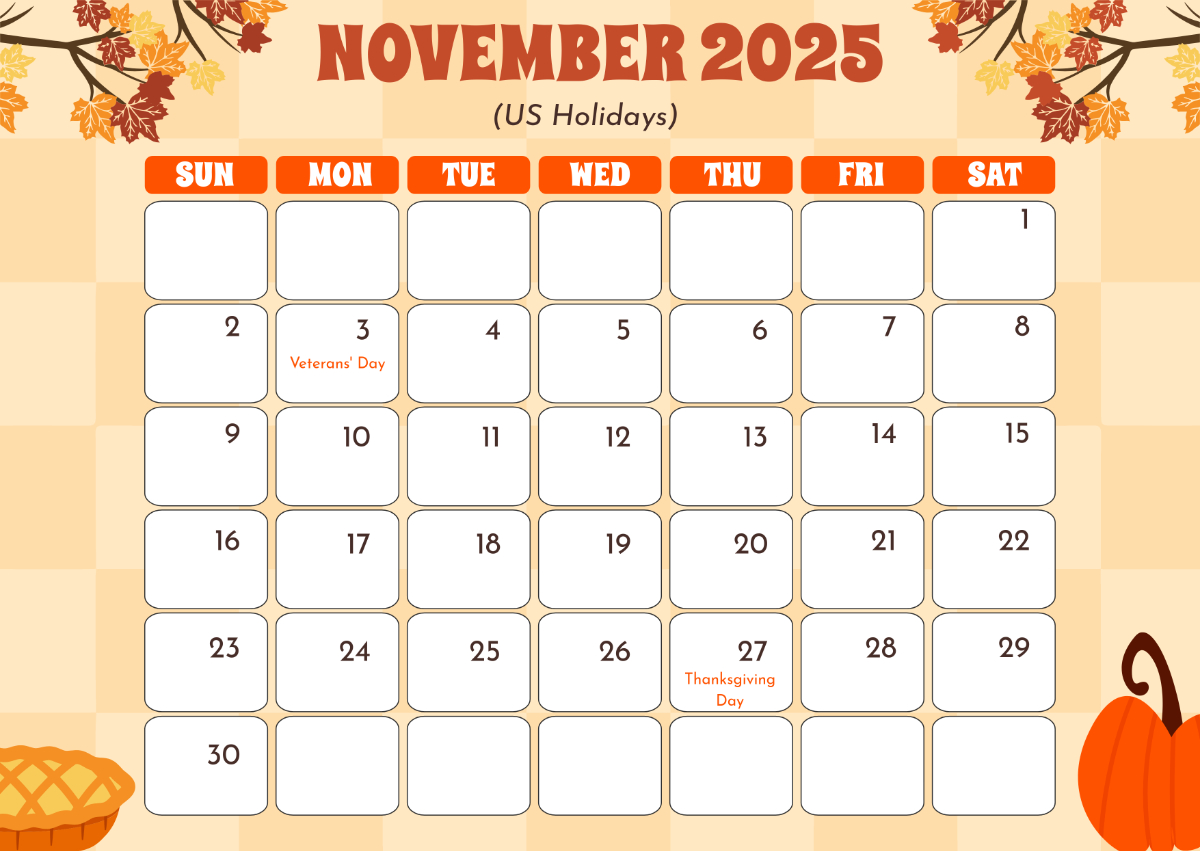 Free November 2025 Calendar With Holidays Template To Edit Online for Holiday November Calendar 2025