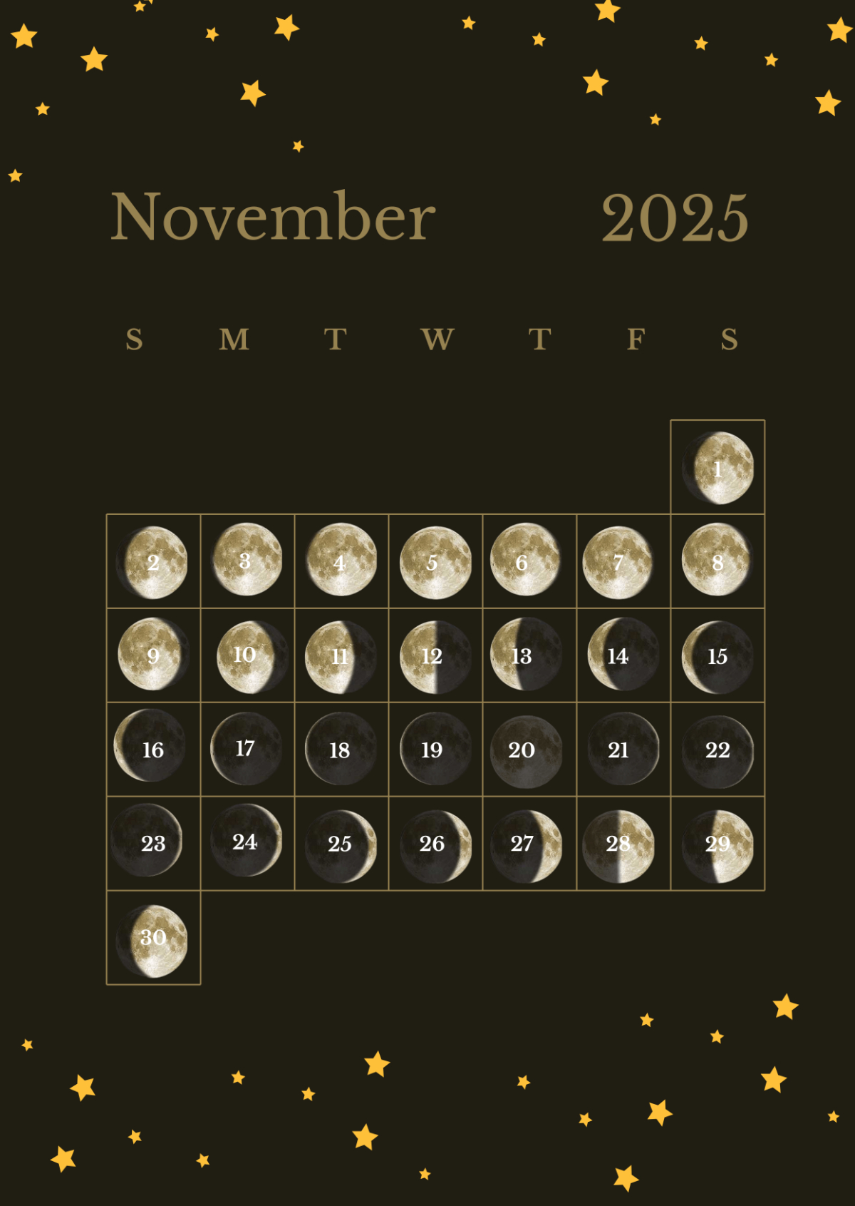 Free November 2025 Calendar With Lunar Phases Template To Edit Online in Lunar Calendar For November 2025