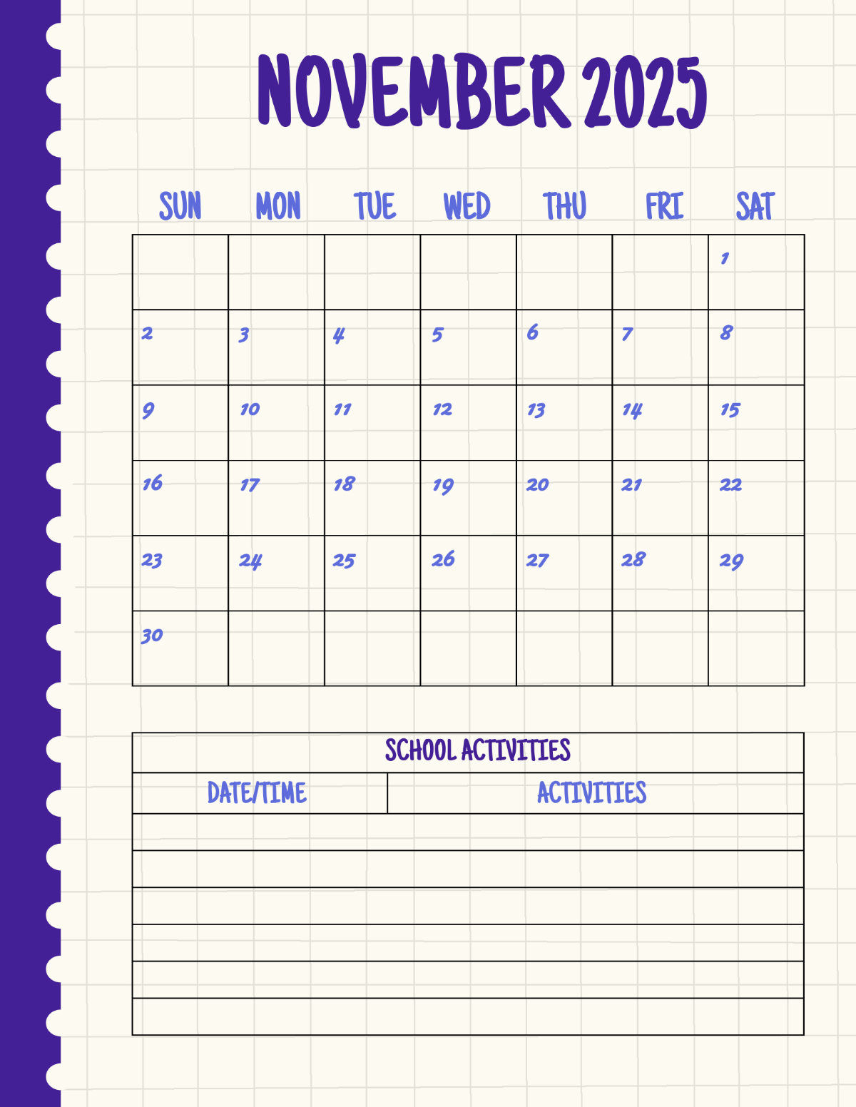Free November 2025 School Calendar Template To Edit Online with regard to November 2025 School Calendar