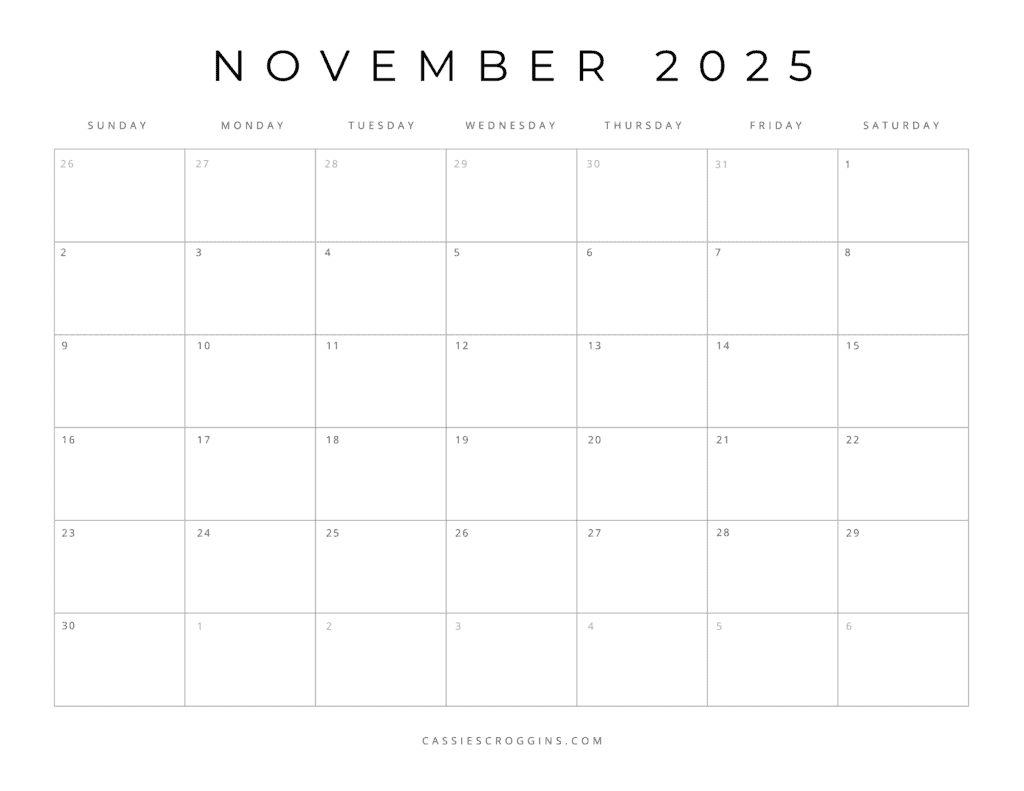Free Printable 2025 Blank Calendar Templates (All 12 Months) in Blank Calendar Template November 2025
