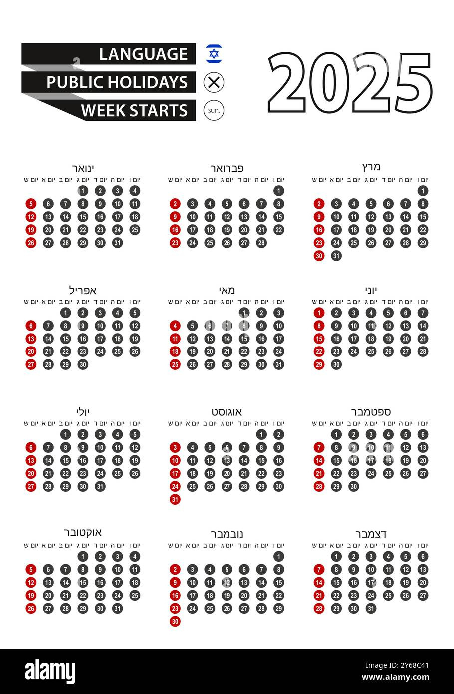 Hebrew Calendar 2025 With Numbers In Circles, Week Starts On in Jewish Calendar 2025 November
