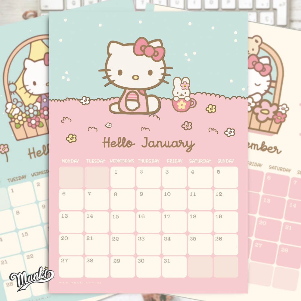 Hello Kitty Pdf Printable Calendar - 2025 - English Texts - Munki intended for November 2025 Calendar Hello Kitty