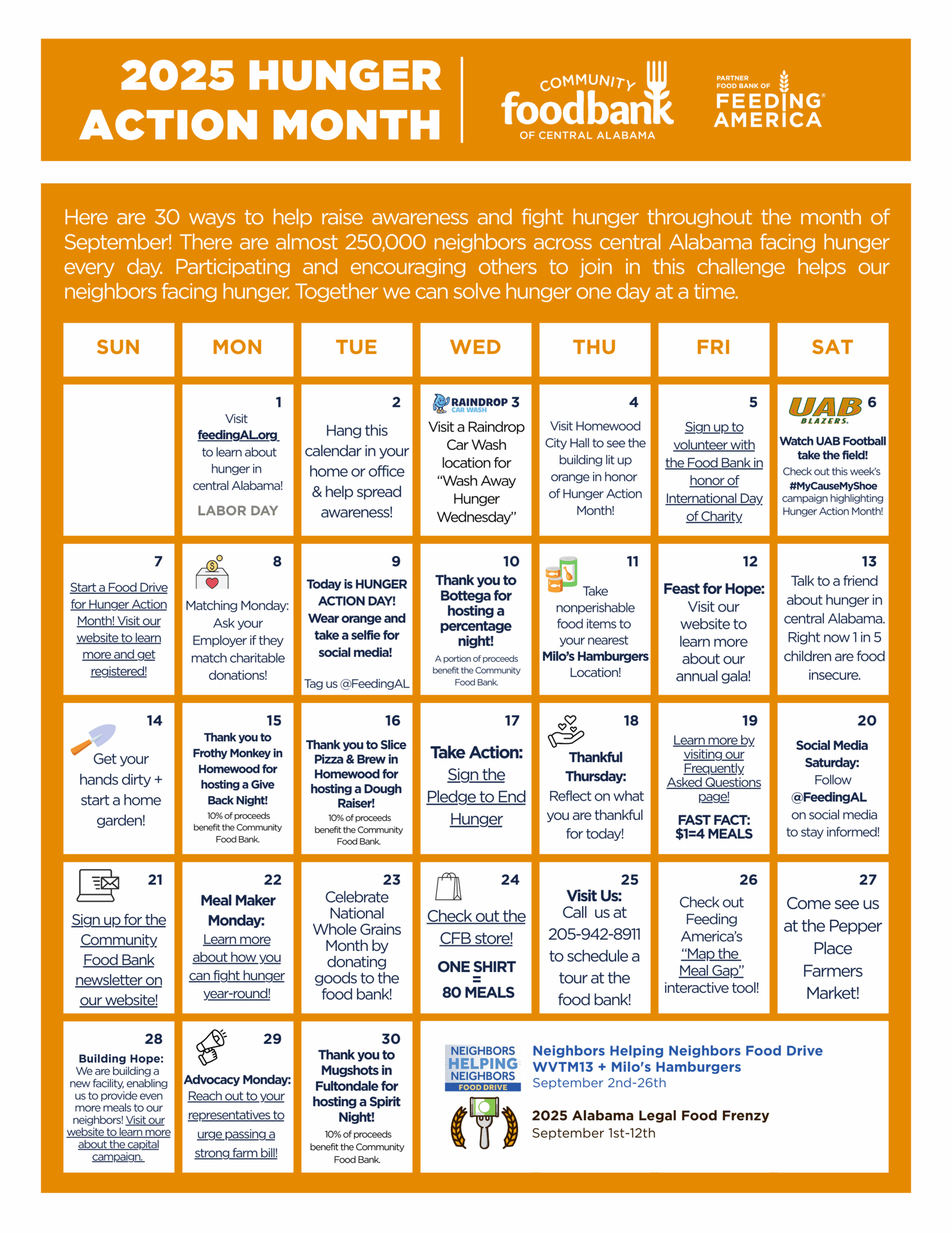 Hunger Action Month – Community Food Bank Of Central Alabama pertaining to Food Bank Calendar November 2025